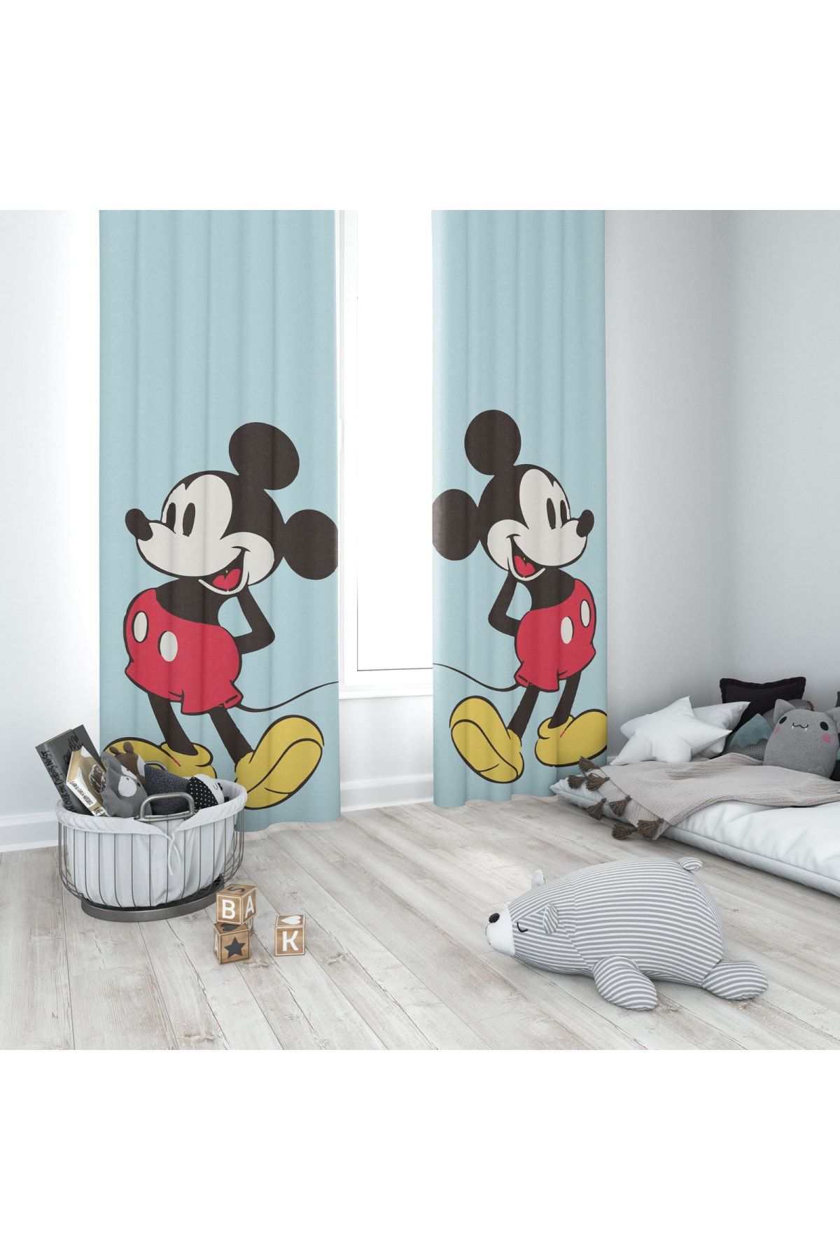 Kuşcu Tekstil Mickey Mouse 1 Temalı Özel Baskılı Çocuk Odası Fon Perde