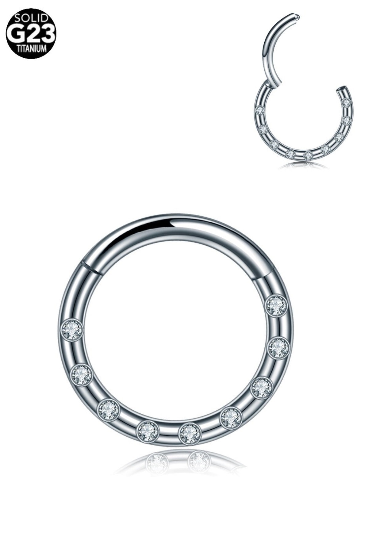 VipBT Menteşeli Kristal G23 Titanyum Kıkırdak Burun Halkası Hızma Septum Helix Piercing 1.2x8mm