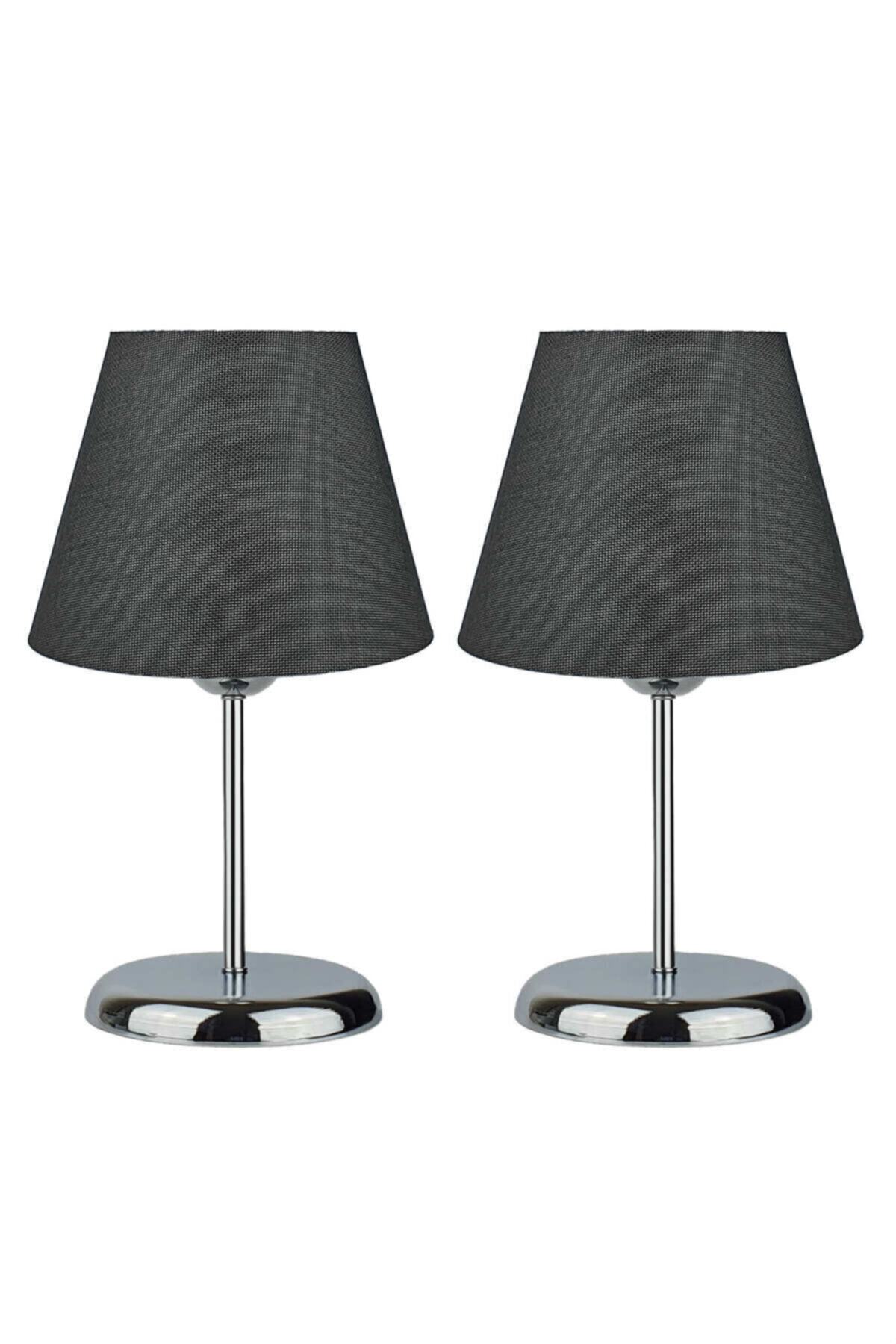 Bysay Fiesta Sun Ikili Metal Ayaklı Abajur Masa Lambası - Geniş Krom (siyah)