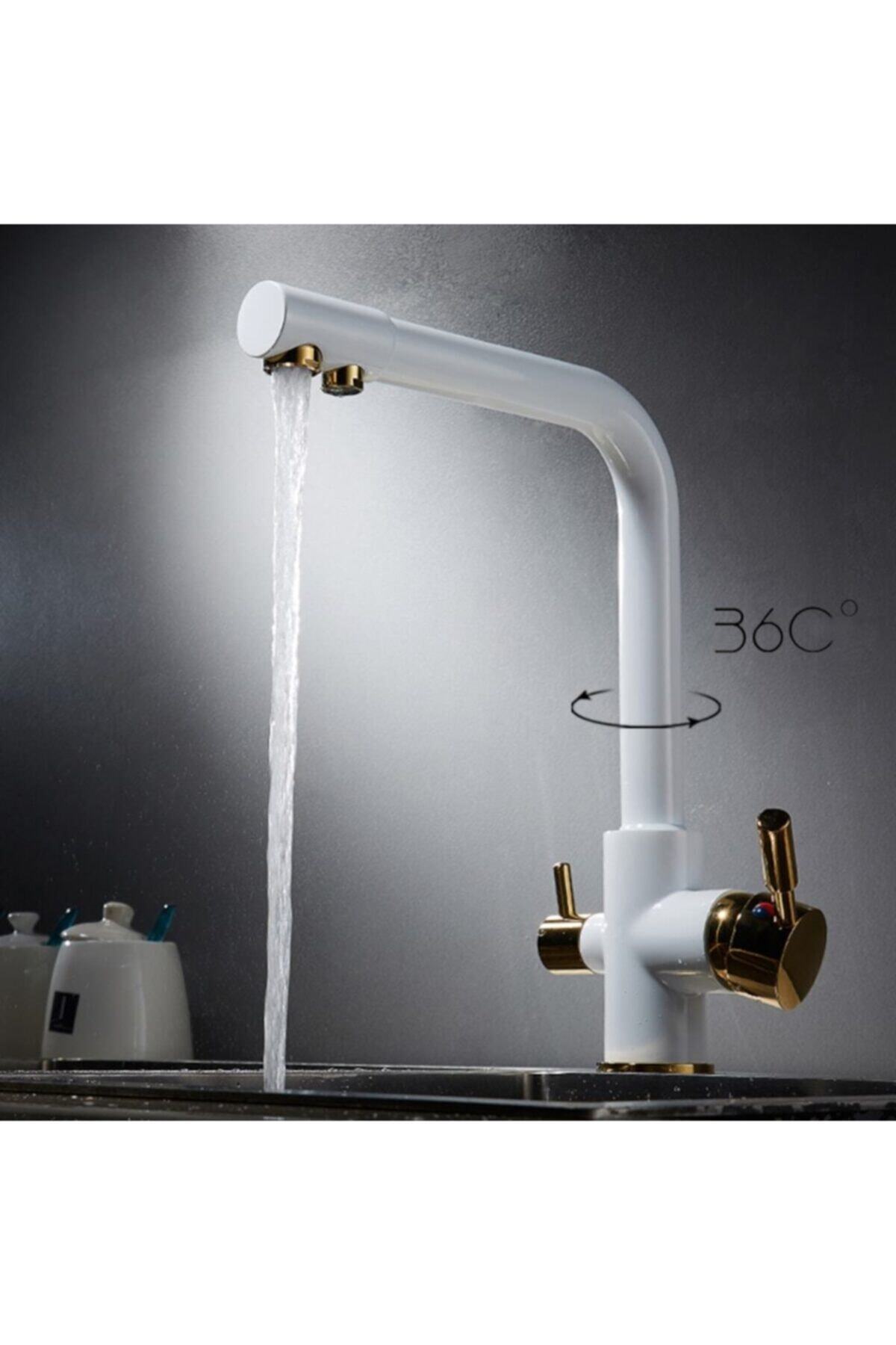 OEM Mutfak Evye Bataryası Dual Flow Su Arıtma Çıkışlı Yeni Tasarım Beyaz/gold Renk
