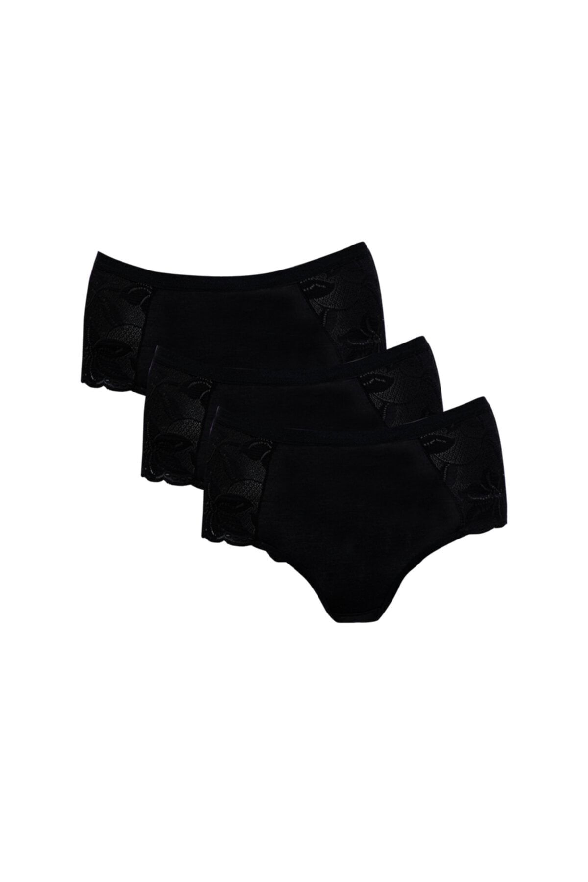 Godewo 3'lü Dantelli Siyah Maxi Slip