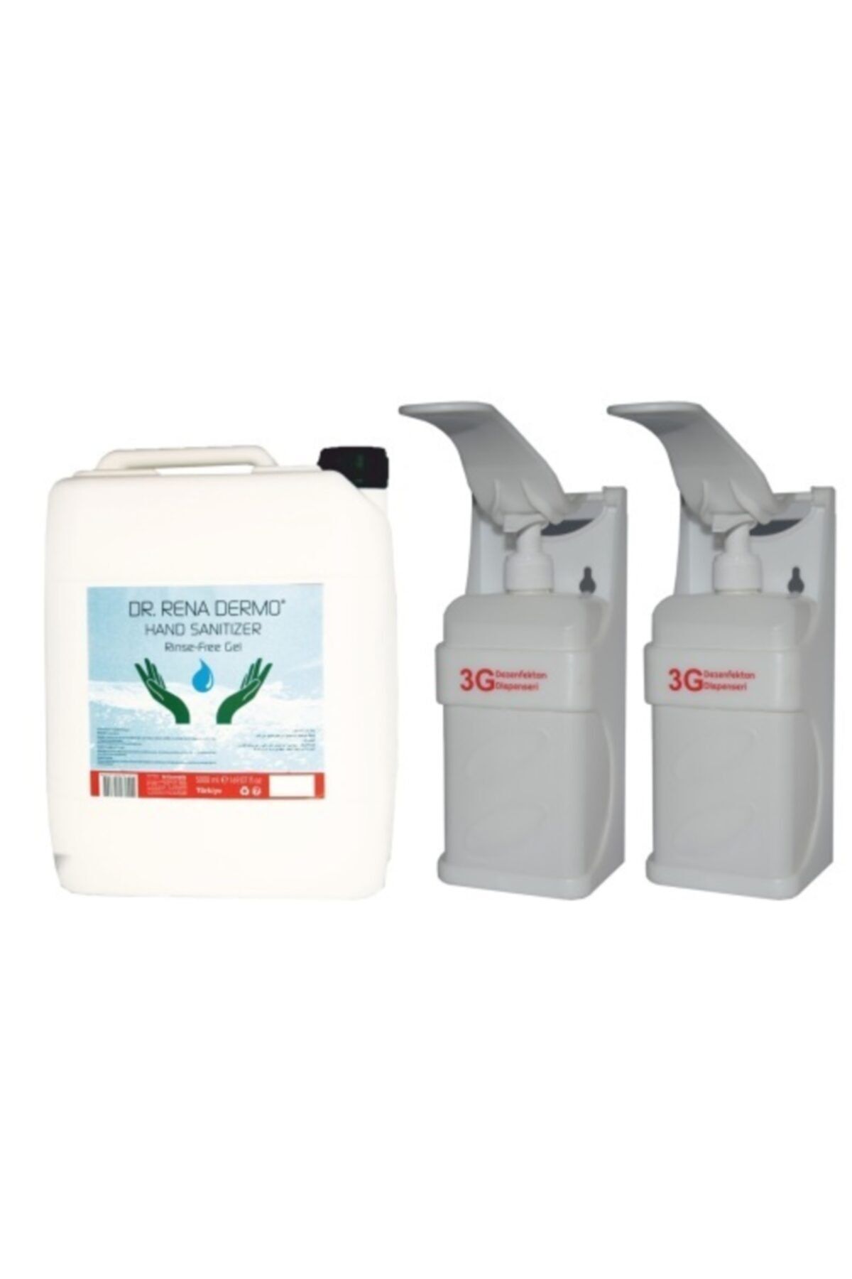 3Gdispenser 2 Adet Pompalı El Dezenfektan Dispenseri 1000 Ml + Dr.rena Dermo El Dezenfektan-jel Kolonya 5 Lt