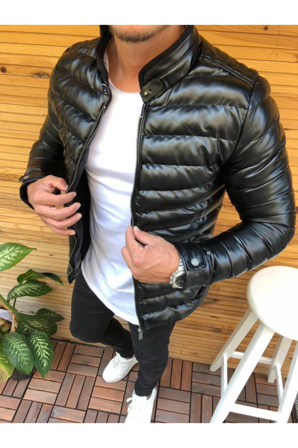 northstyle erkek dar kesim duz yaka sisme deri mont fiyati yorumlari trendyol
