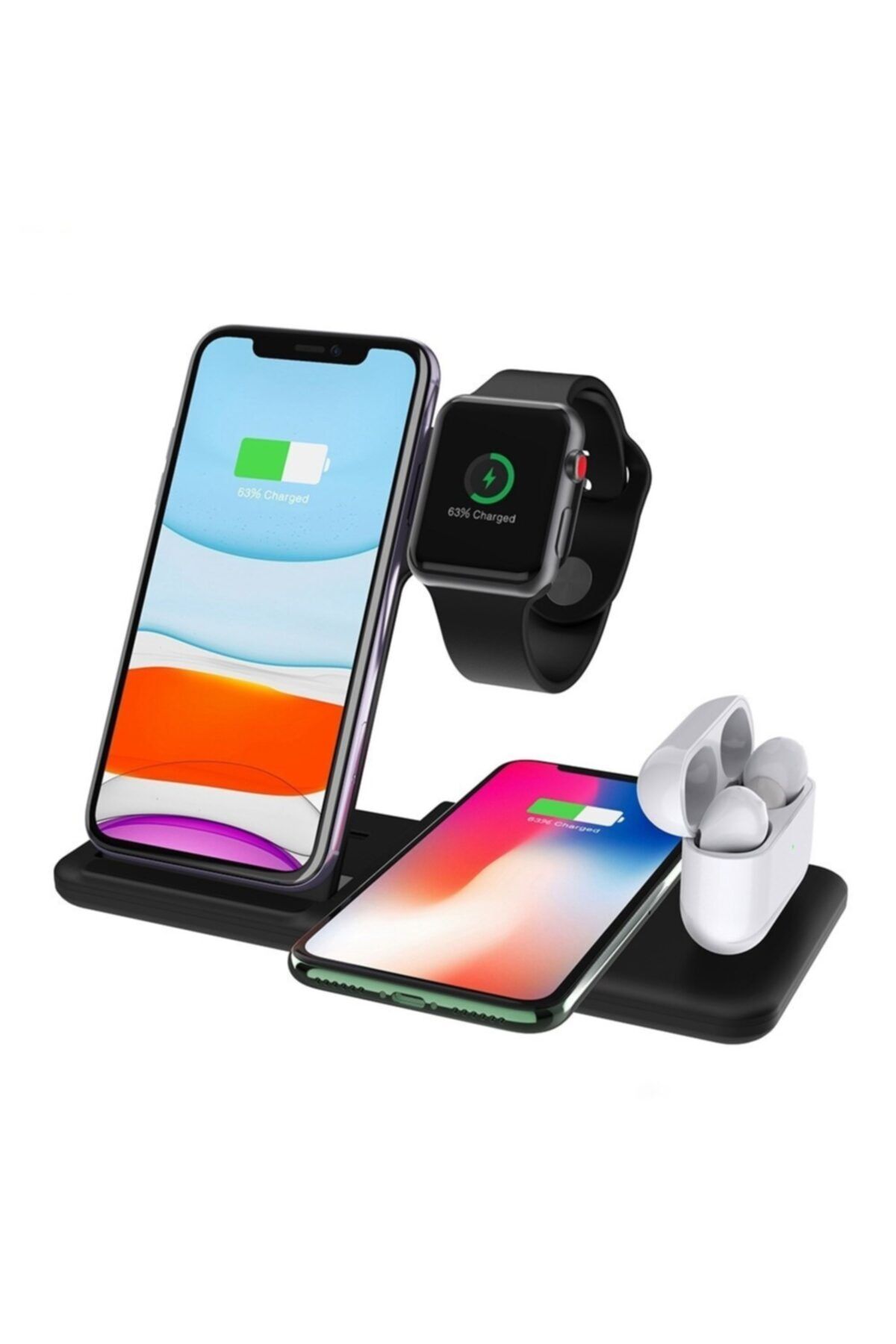 Akpınar Hızlı Kablosuz Şarj Standı Iphone 11 X 8 Apple Watch Airpods 15w 4 'ü Bir Arada Katlanır Şarj Aleti