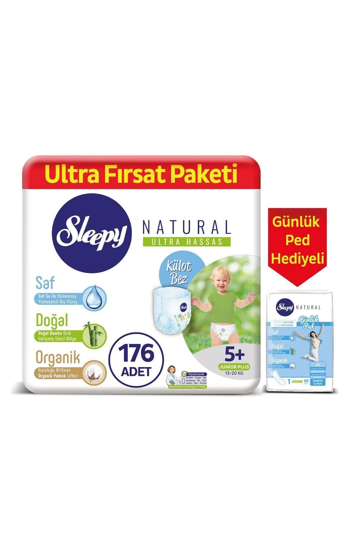 Sleepy Natural Külot Bez 5+ Numara Junior Plus 176 Adet + Natural Günlük Ped Normal 40 Adet