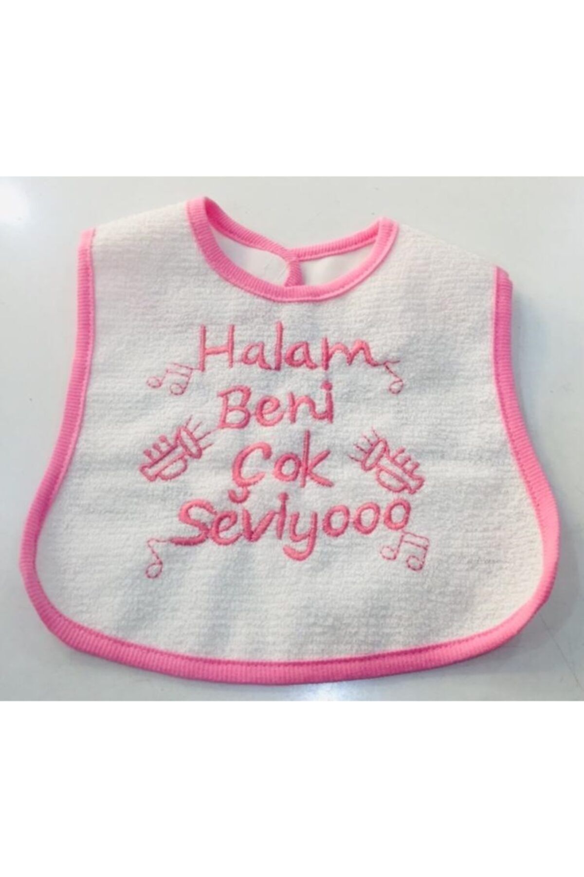MİSKET BABY Teyzem Beni Çok Seviyoo Yazılı Mama Önlüğü Pembe