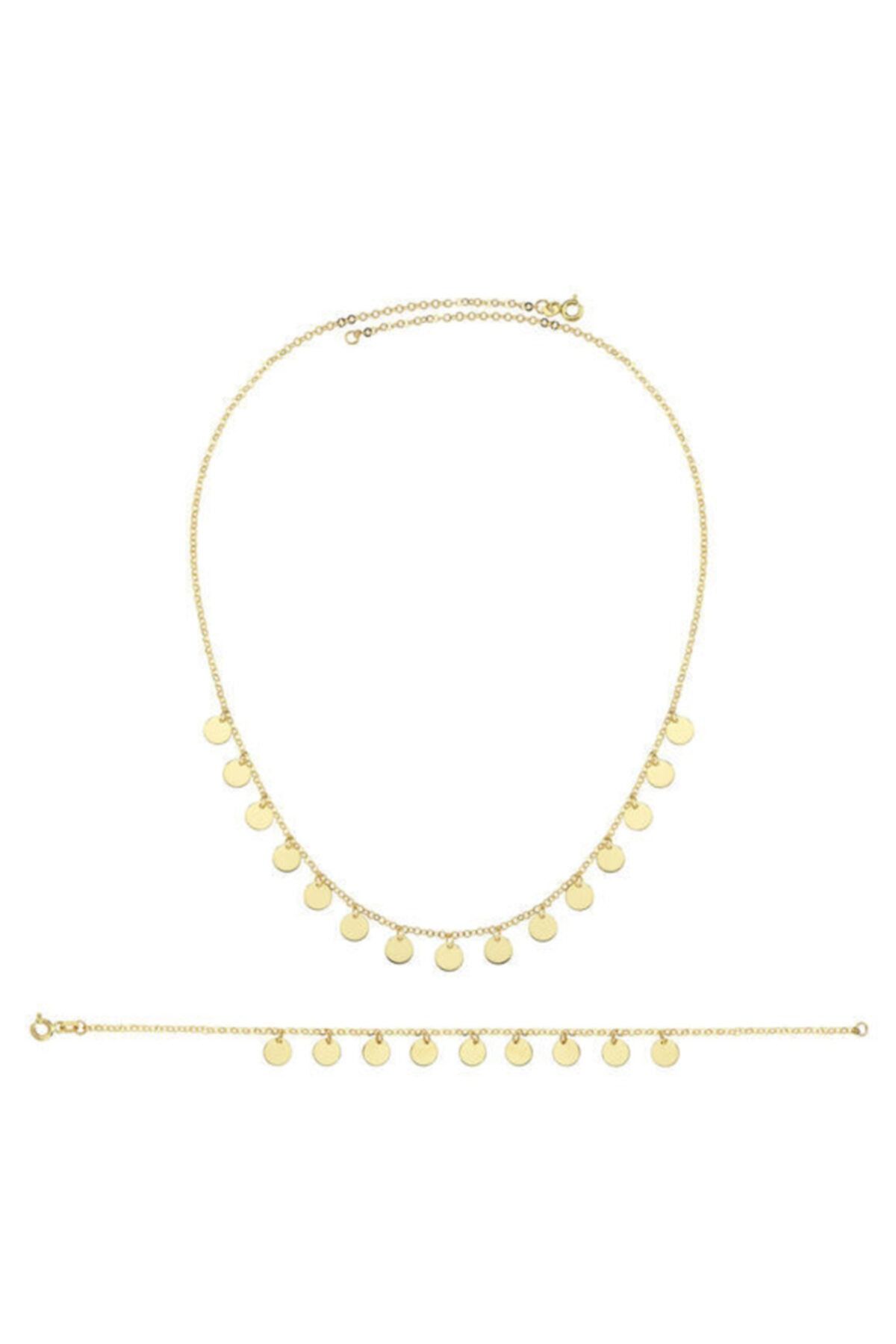 Gonca Gold Ince Pul Sıralı, Zarif Tasarım, 14 Ayar, Sarı Altın Kolye & Bileklik Takım - 5,26 Gr