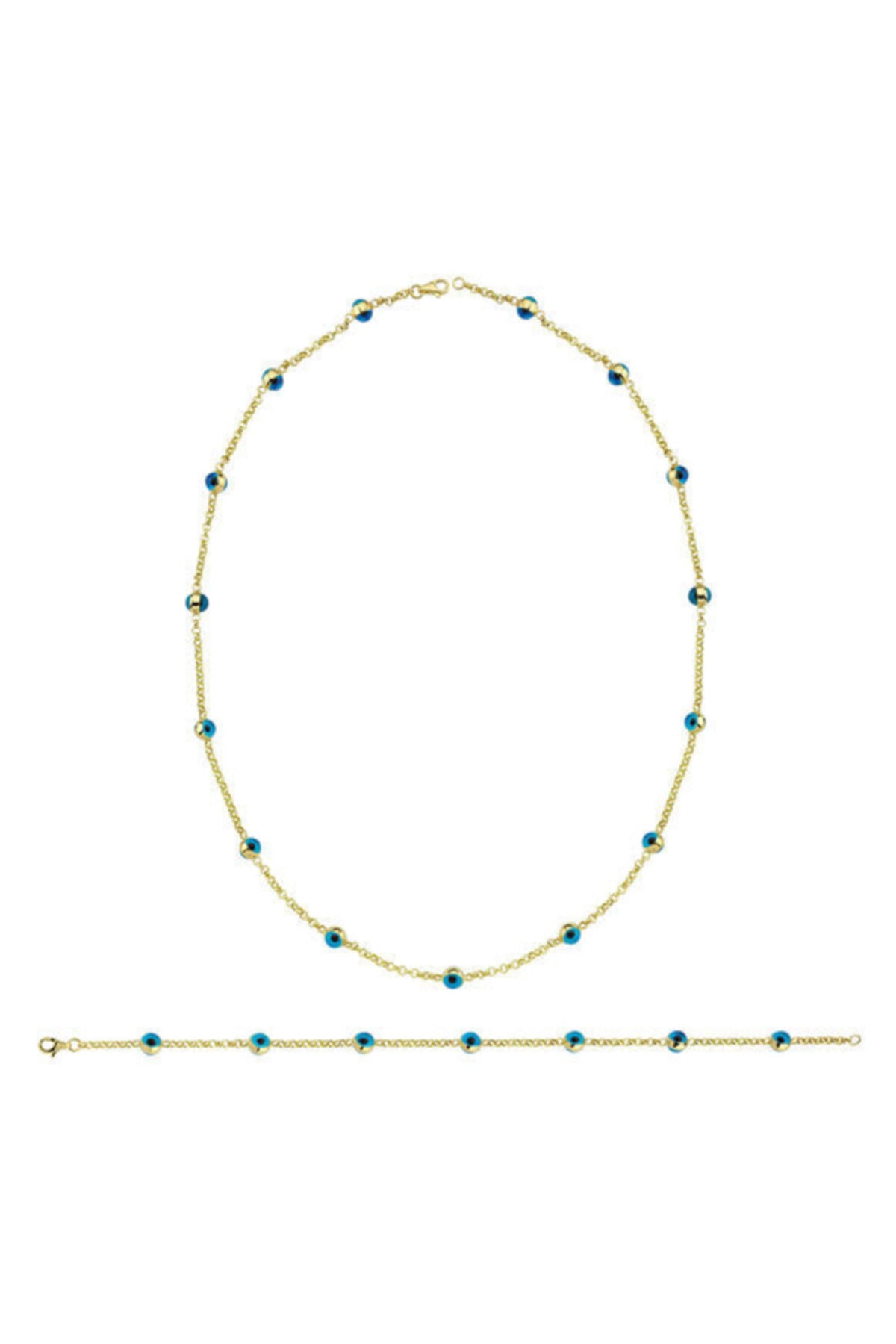 Gonca Gold Dizili Göz Boncuklu, 14 Ayar, Sarı Altın Kolye & Bileklik Takım - 7,97 Gr