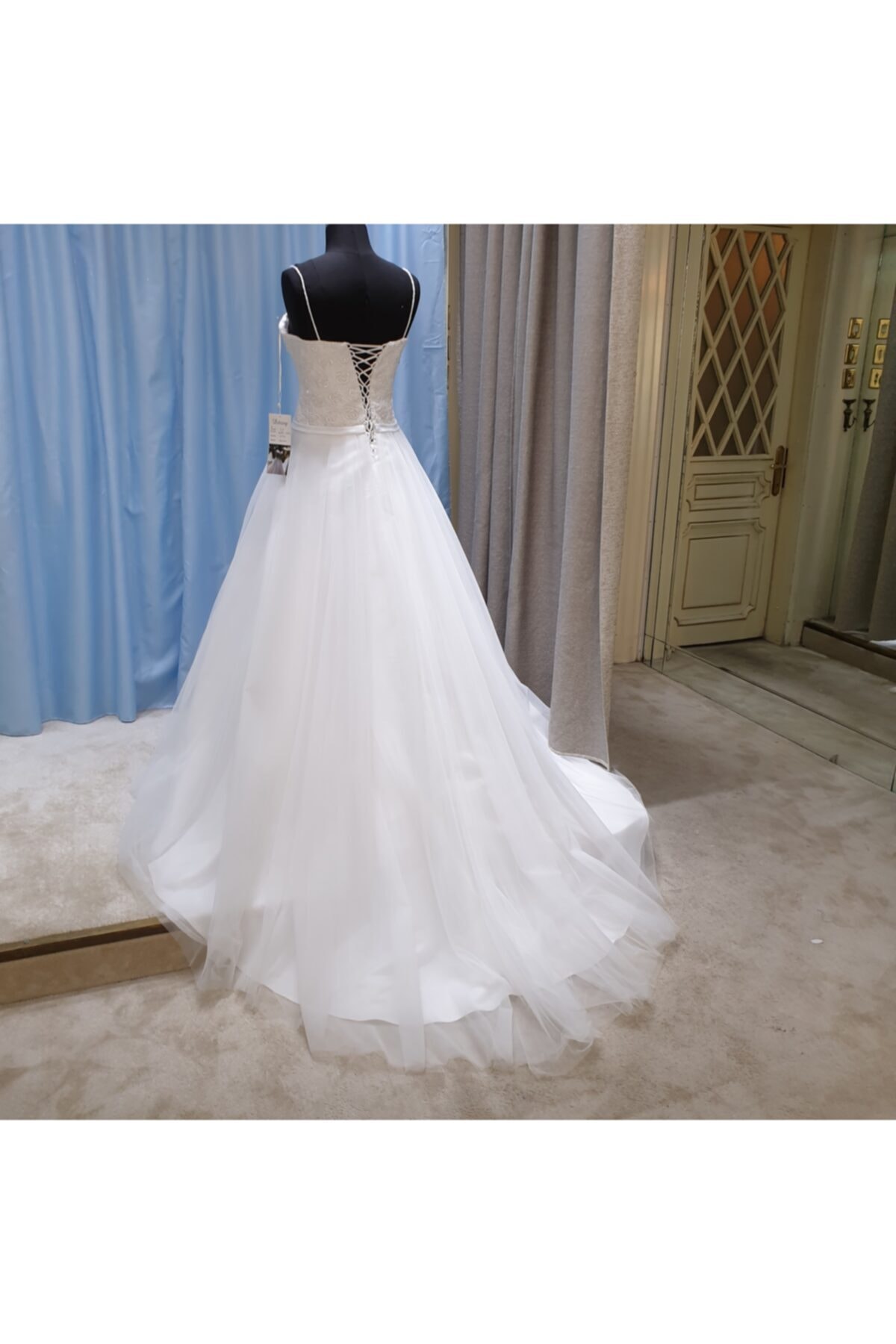 Düzey Moda Kadın Beyaz Baget Askılı Tül Gelinlik