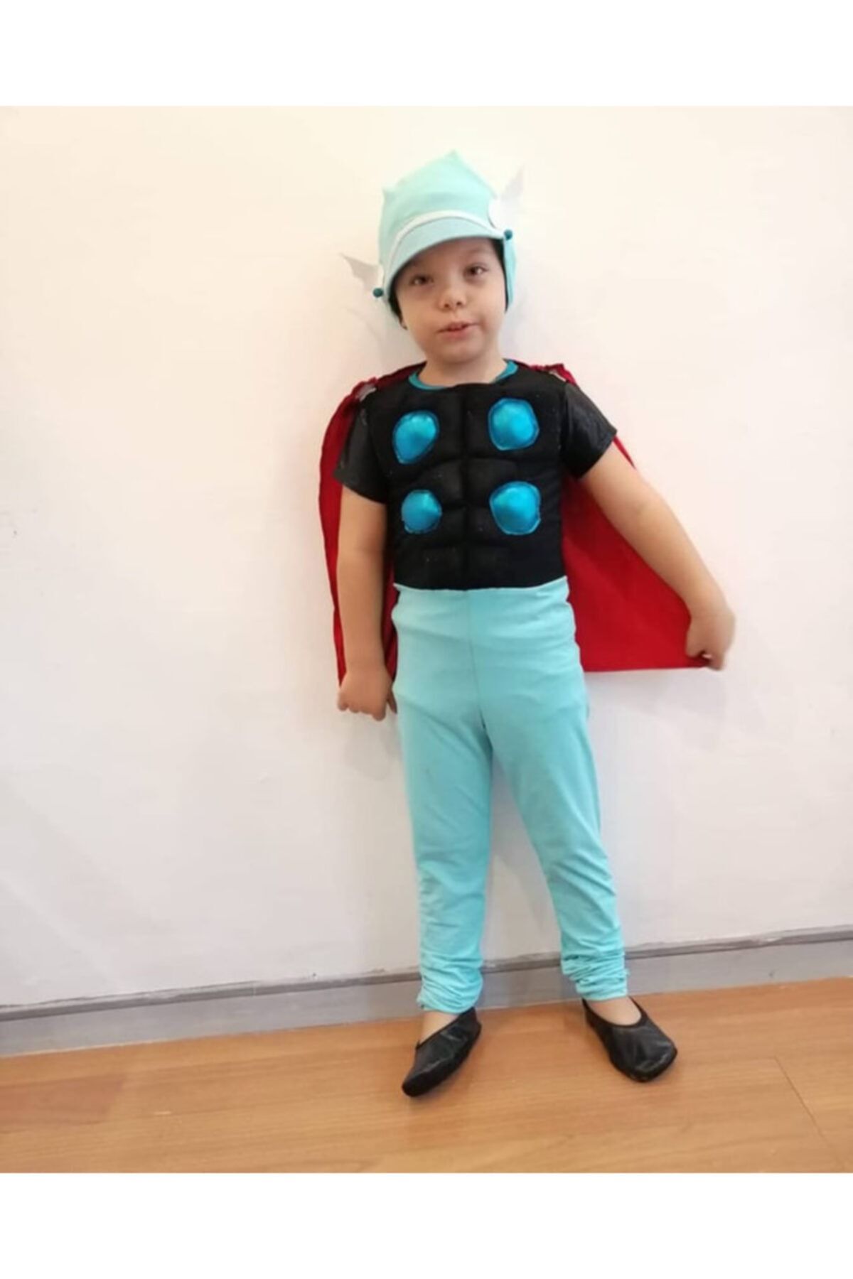 Dolunay Kostüm Erkek Çocuk Mavi Kırmızı Siyah Thor Kostümü