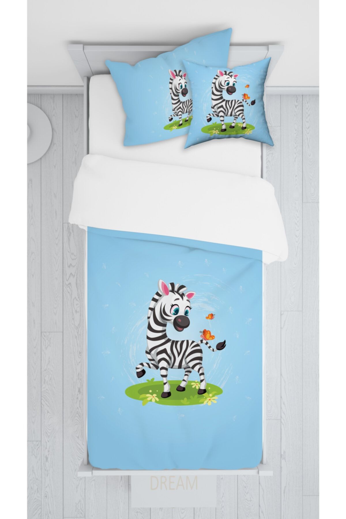 Consept Home Neşeli Zebra Mavi Yatak Örtüsü Takımı E044