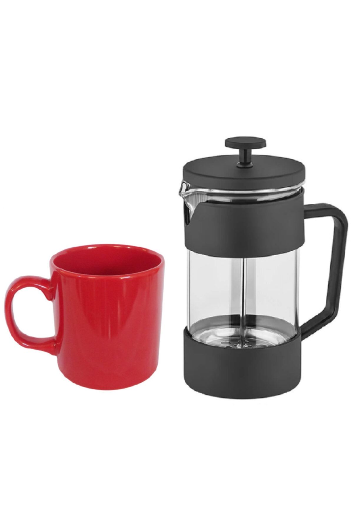 AKMİL Kırmızı Parlak Kupa & Siyah Frenchpress