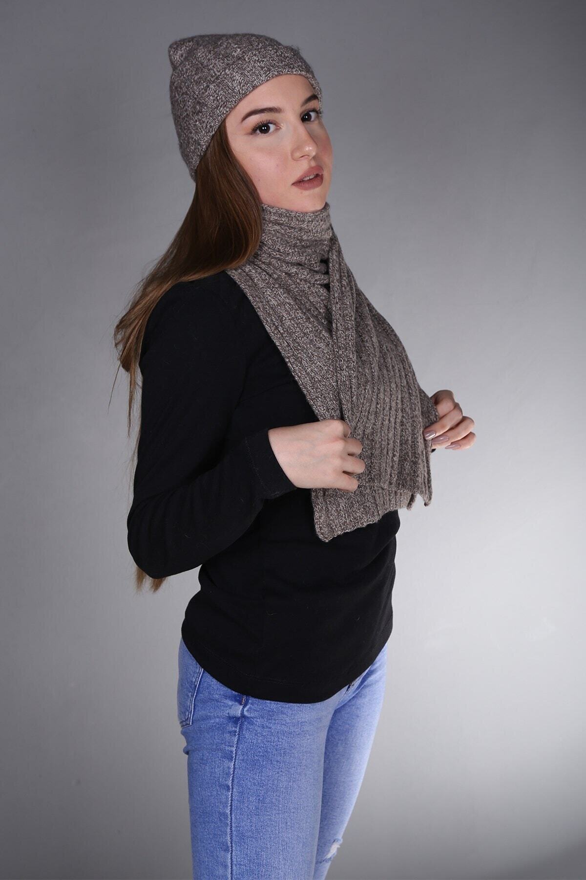 Lotto Kadın Kahverengi Yünlü Bere Atkı Set M0887