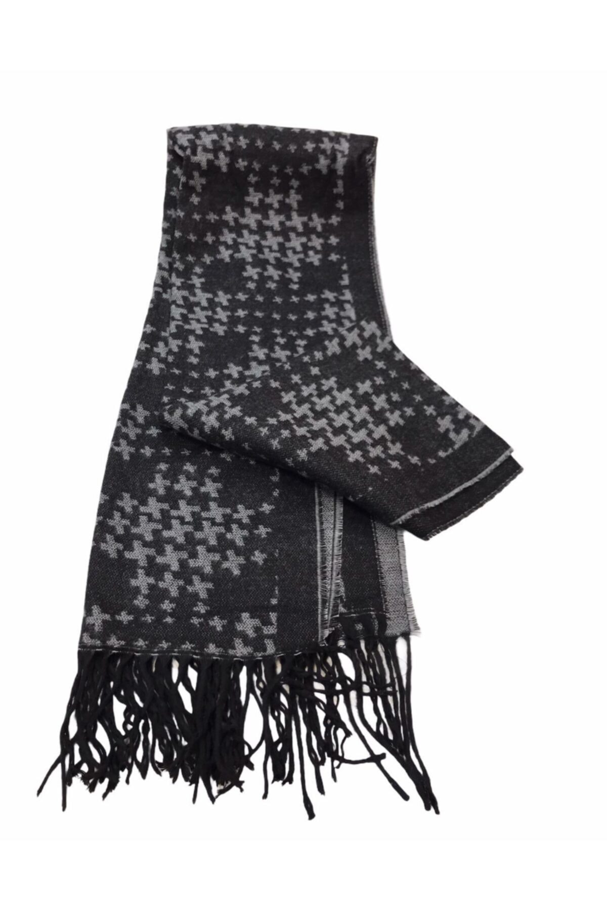 Suyutti Erkek Gri Siyah  Viskon Kaşmir Çift Taraflı Atkı