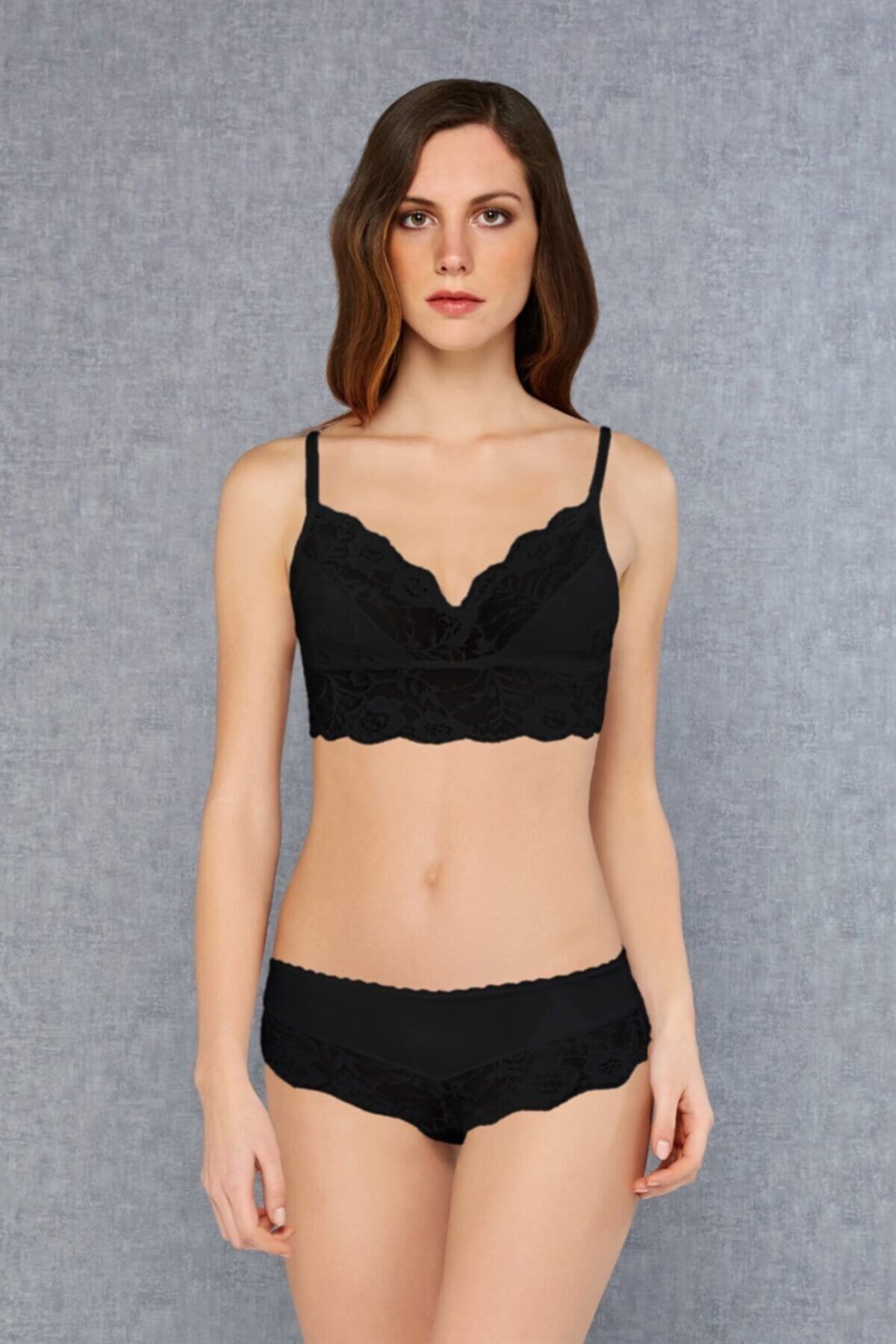 Doreanse Women's Black Stylish Lace Unpadded Bralette Bra Slip Panty Set -  Trendyol