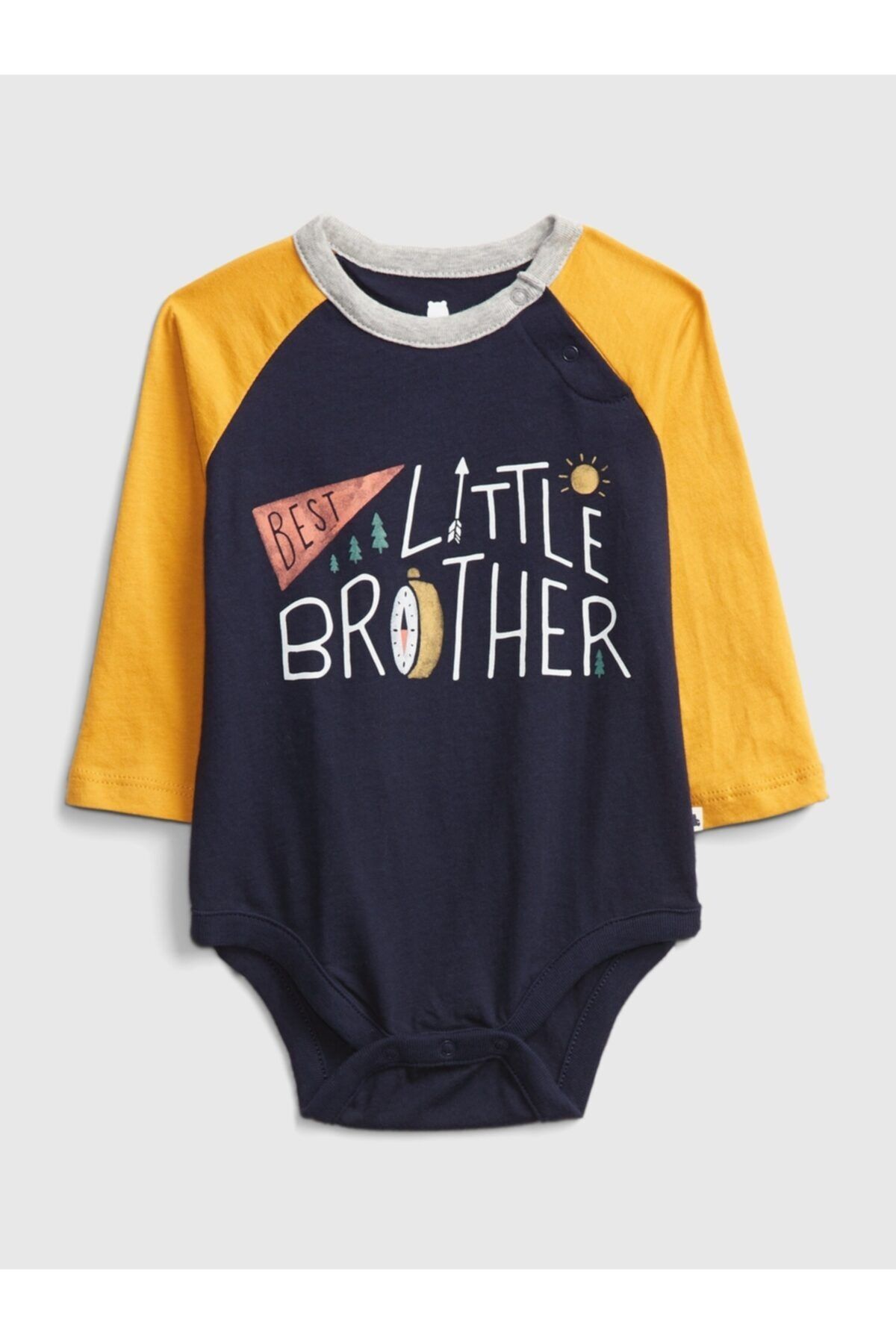 GAP Baby Erkek Bebek Lacivert Renk Bloklu Uzun Kollu Body