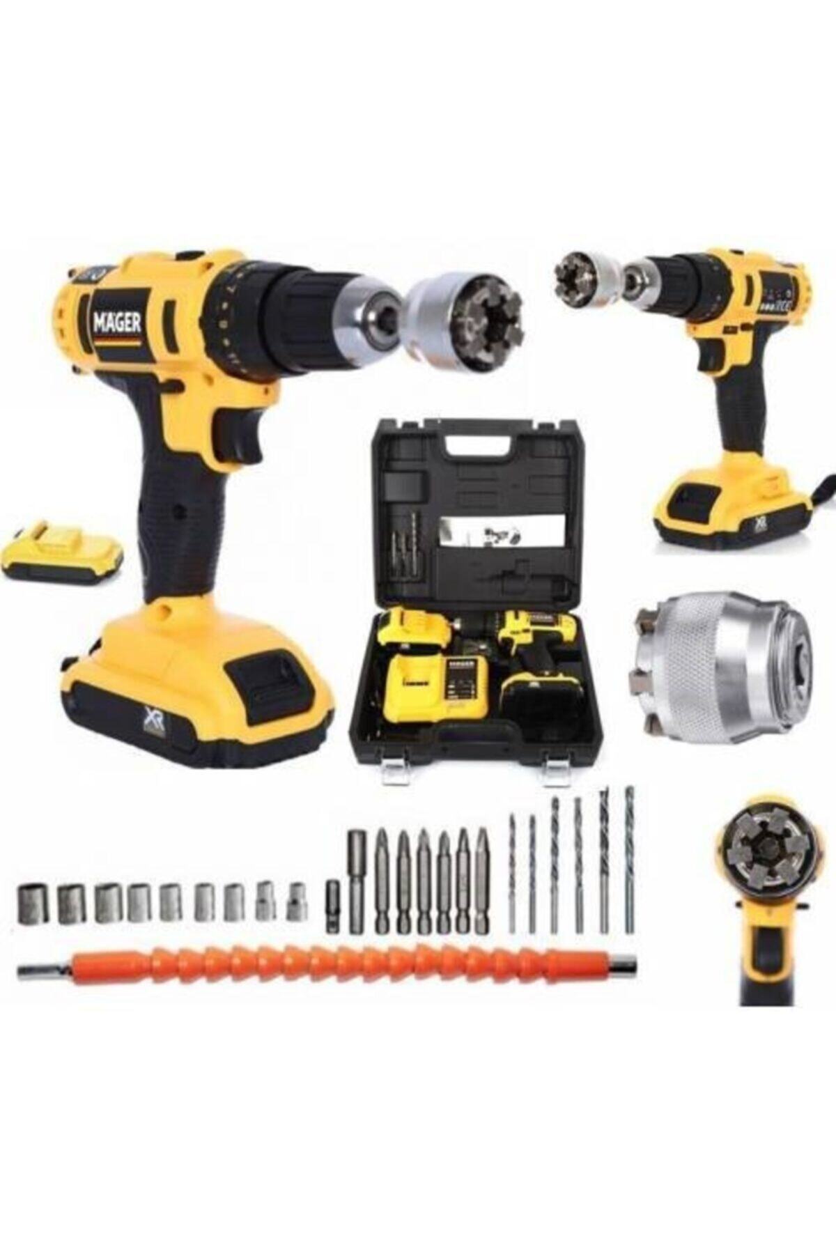 Mager Mgrk1032drb Darbeli Çift Akülü Matkap Ve Socket Pro + 27 Parça Prof Usta Set Hediye