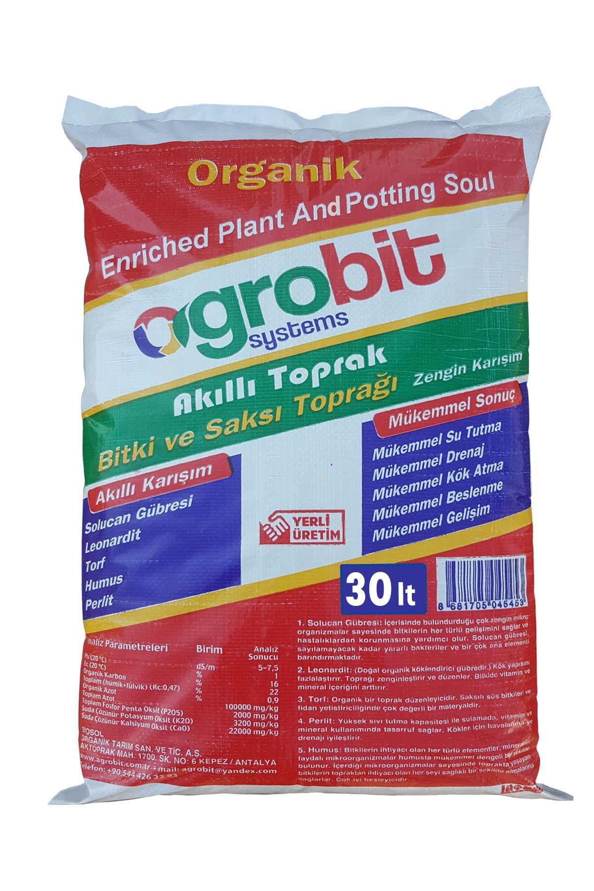 agrobit Akıllı Toprak 20lt Bitki Ve Saksı Toprağı Solucan Gübresi Torf Humus Perlit Leonardit
