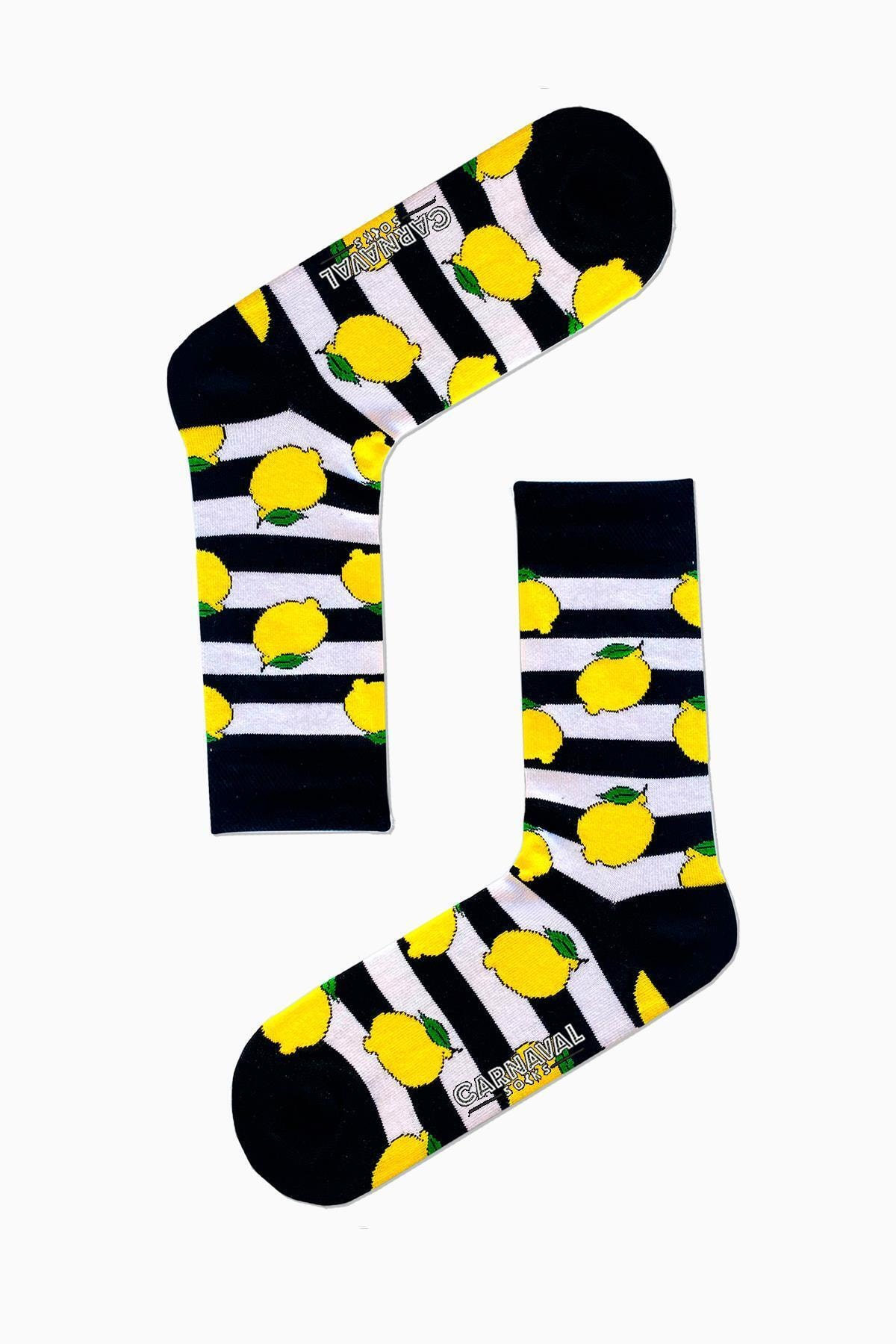 CARNAVAL SOCKS Şeritli Limon Desenli Renkli Çorap