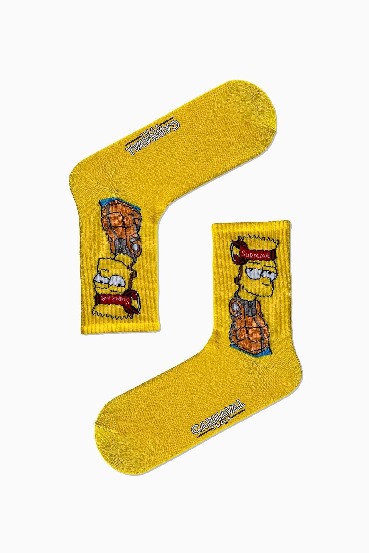 CARNAVAL SOCKS Sarı Bartsimpson Supreme Desenli Renkli Spor Çorap