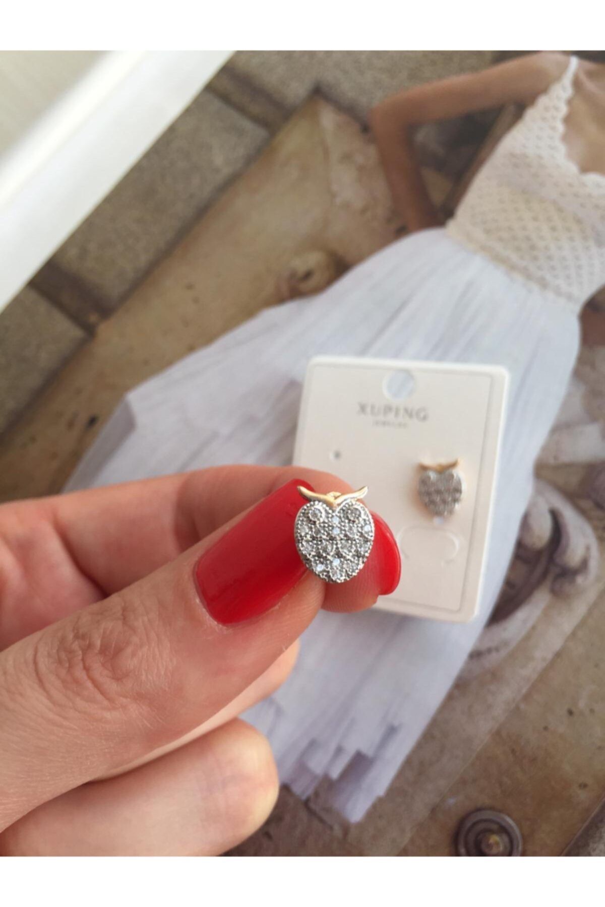 ACCESSORIES WORLD Çelik Altın Kaplama Zirkon Taşlı Baykuş Top Küpe Kararmaz