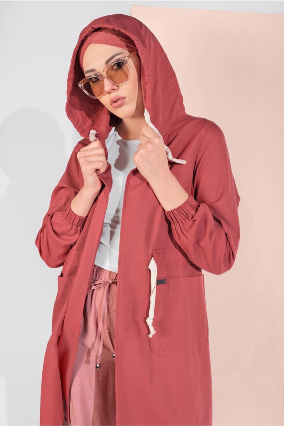 TRENDTESETTÜR Kadın Akik Beli Büzgülü Trençkot 67107