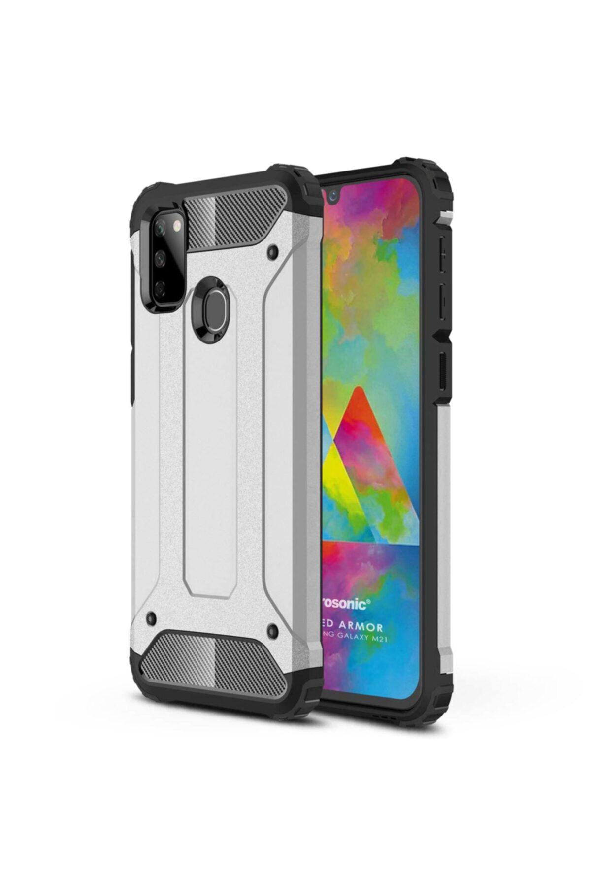 Microsonic Microsonic Galaxy M21 Kılıf Rugged Armor Gümüş 1