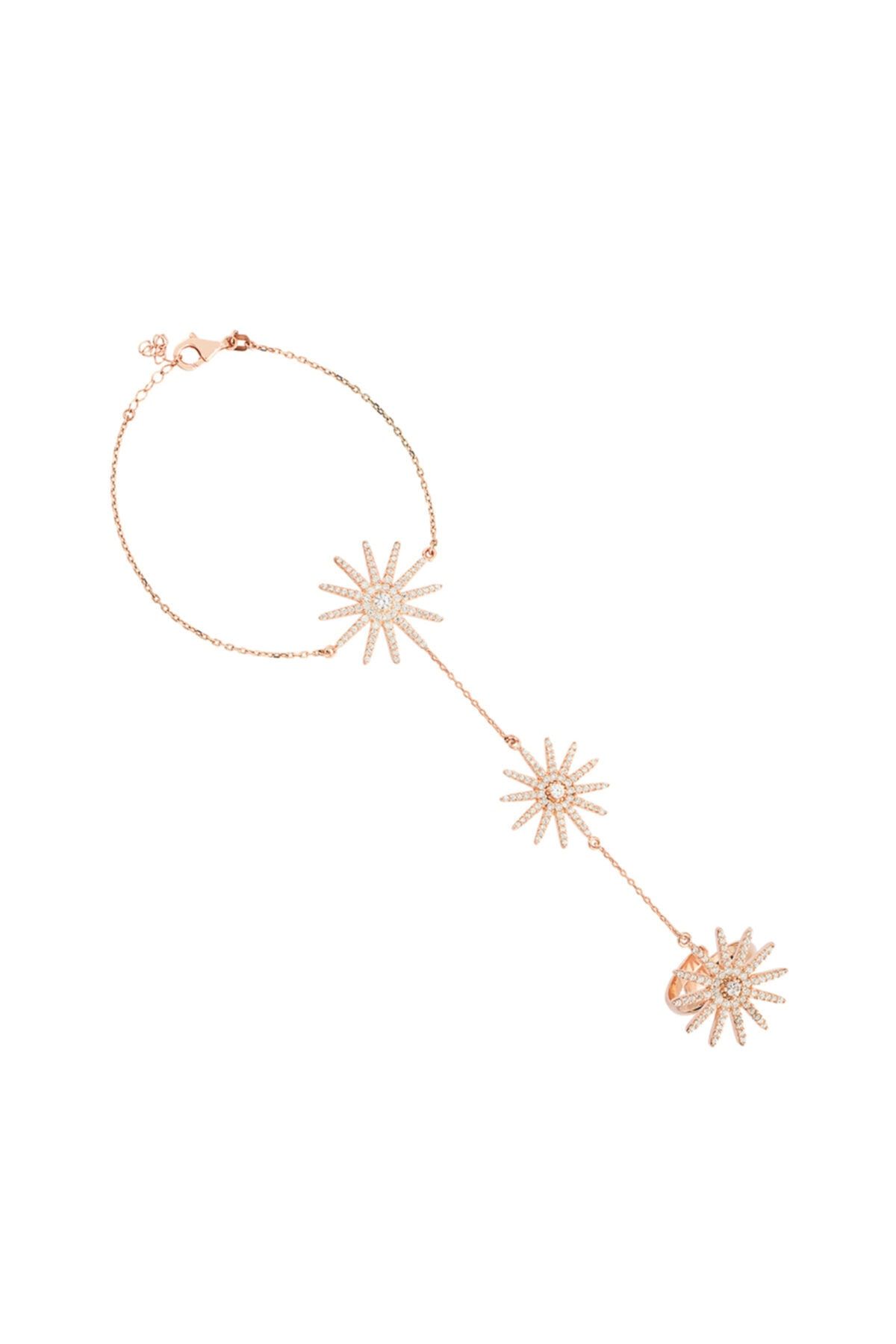 So CHIC... Kadın Rose Gold Geometrik Figürlü Taşlı Gümüş Kaplama Şahmeran