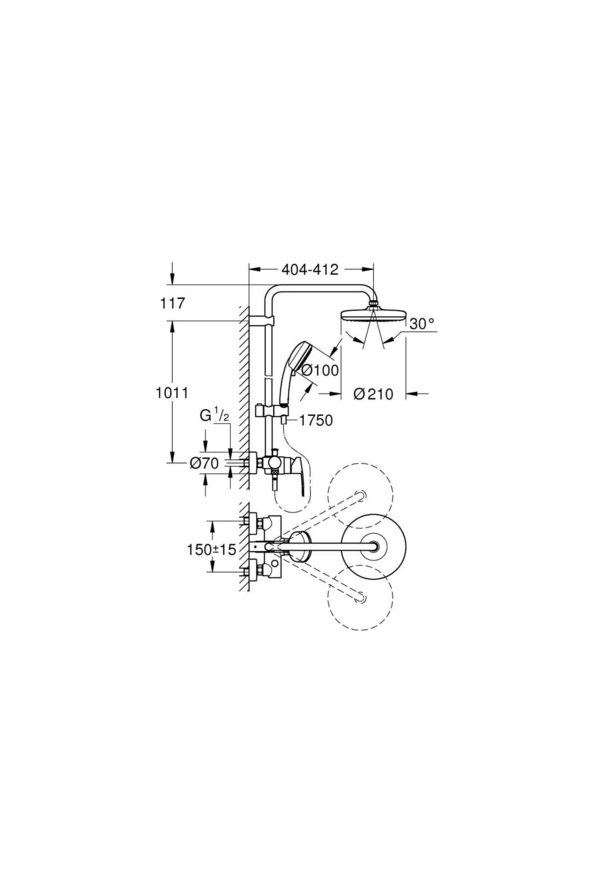 Grohe Tempesta Cosmo. System 210 Duvara Monte Tek Kumandalı Bataryalı Duş Sistemi-26224001