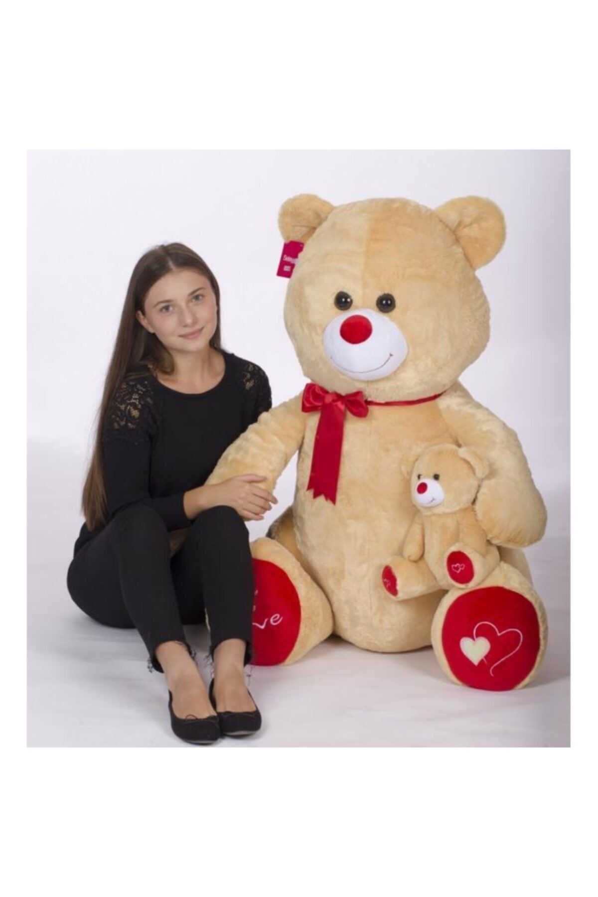 SERAY Selay Toys Yavrulu Yumuşak Peluş Renkli Ayıcık 100 Cm 1085