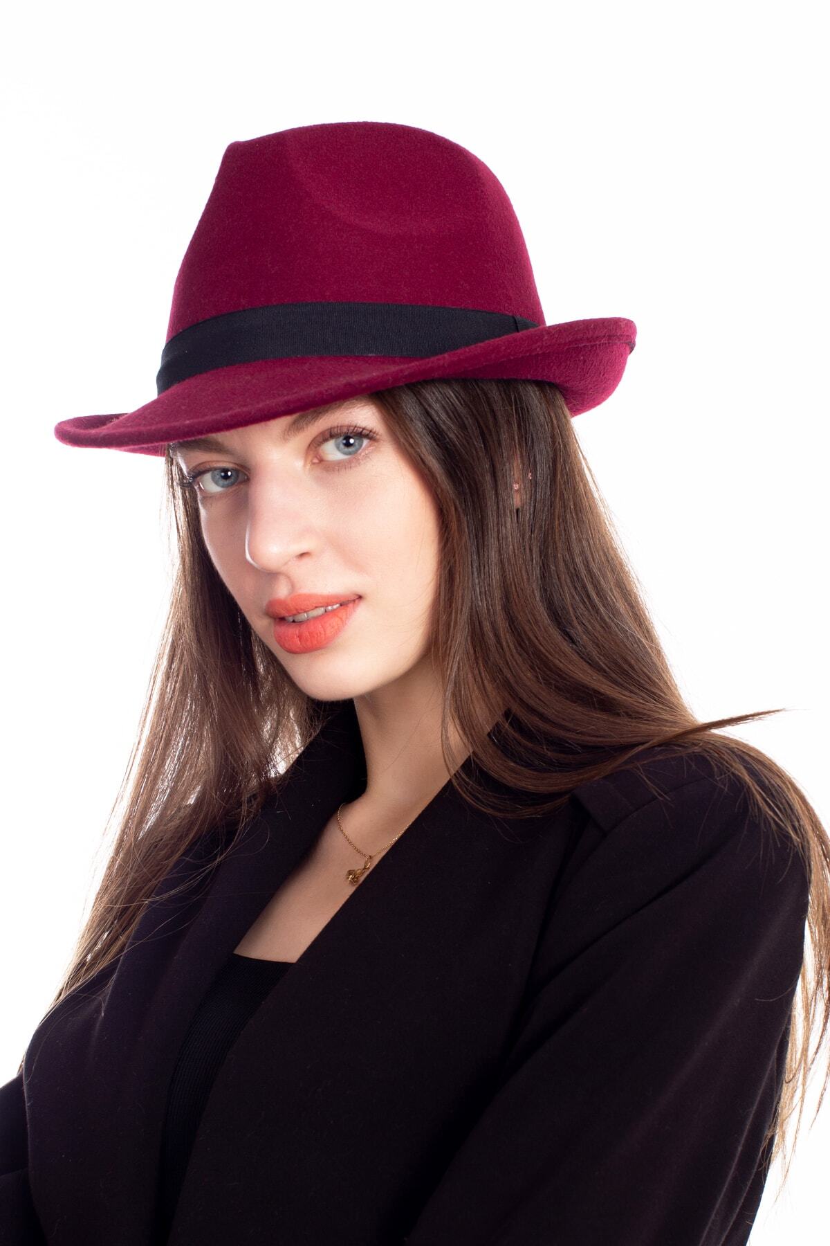 LadyColor Kadın Şapka Bordo Keçeli