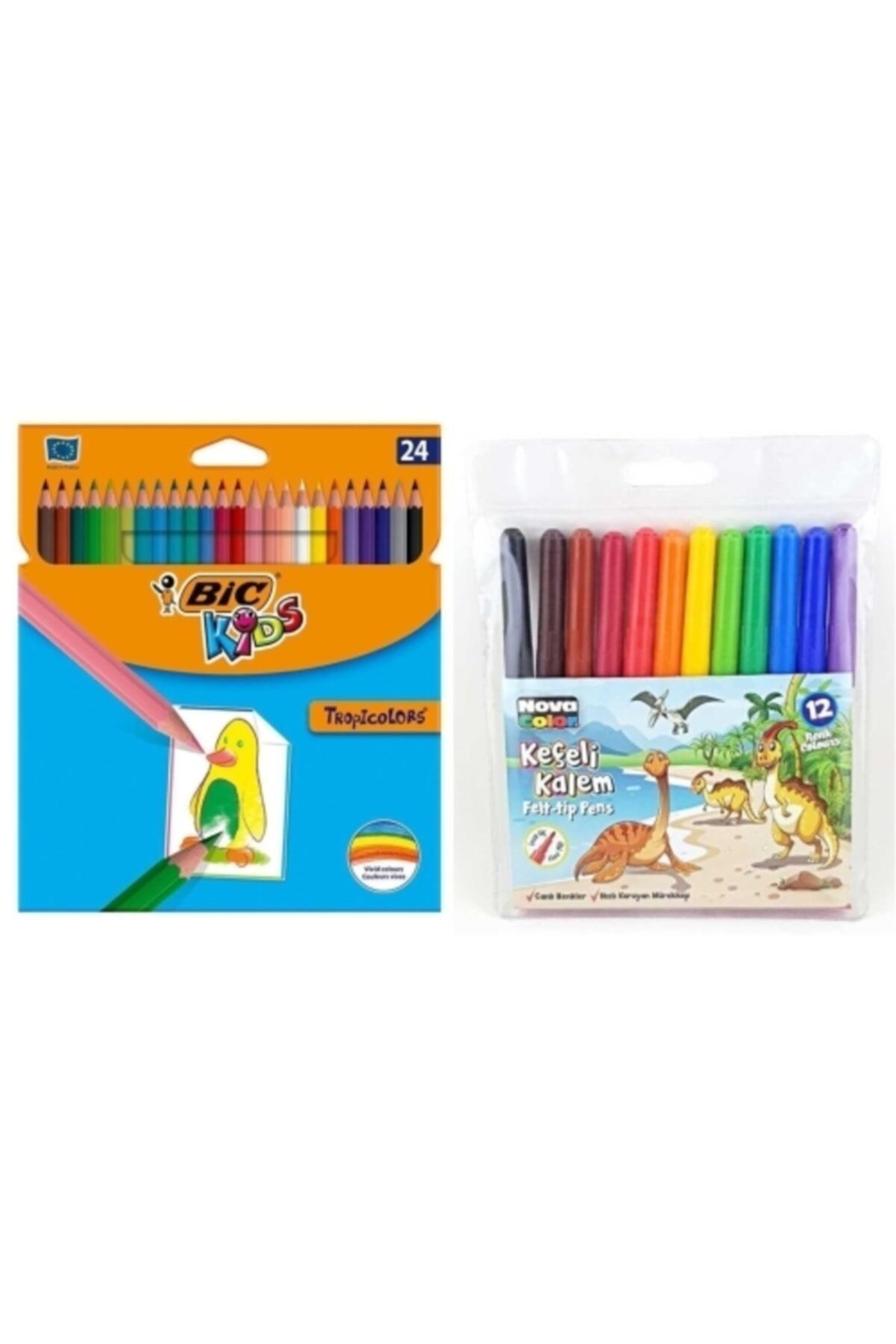 bic kids tropicolor kuru boya kalemi 24 renk ve nova color 12 renk keceli kalem fiyati yorumlari trendyol