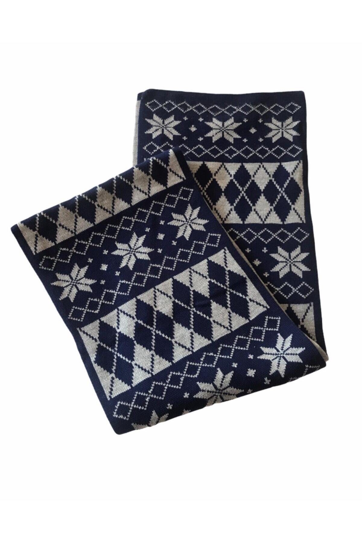 Suyutti Erkek Lacivert Gri Desenli Kaşkol