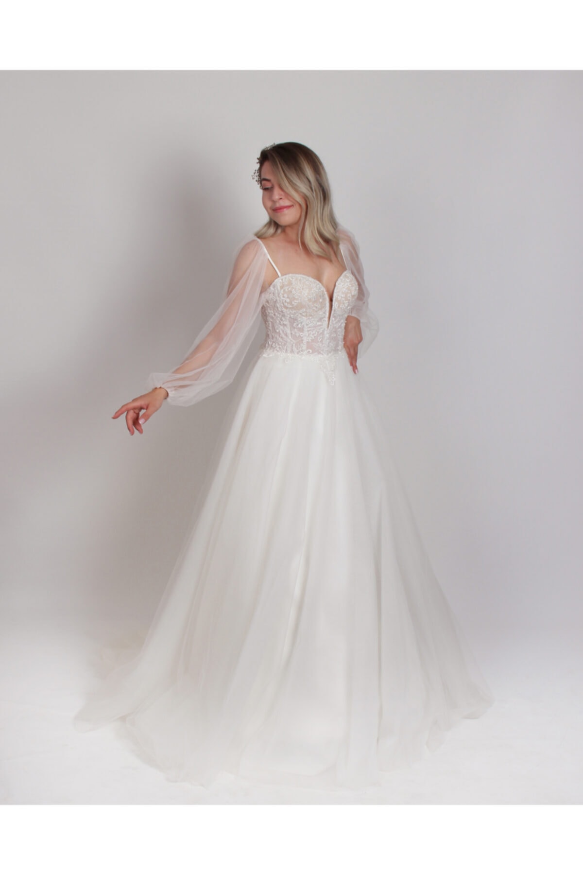 Ladychic Kadın Ekru Strables Balon Kol Gelinlik