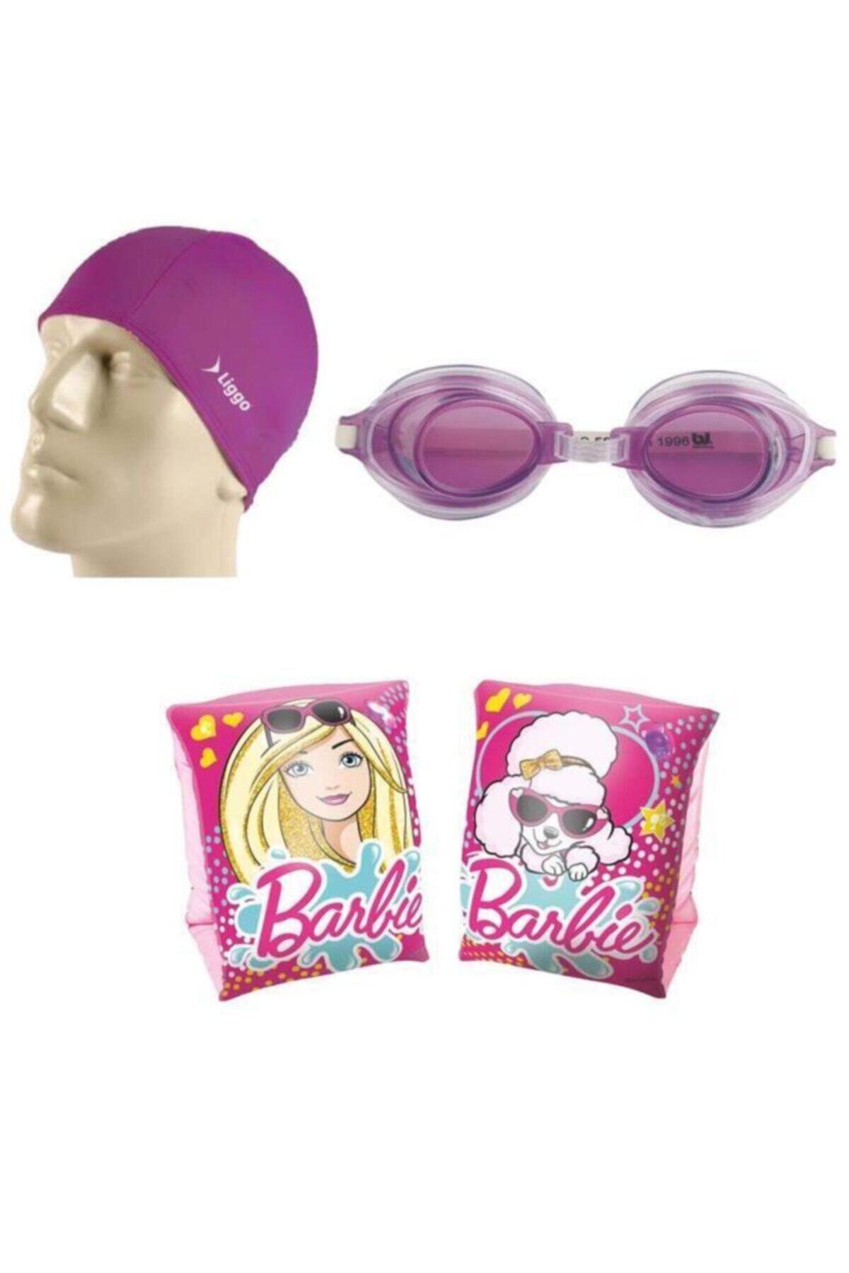 Liggo Çocuk Yüzücü Gözlüğü Barbie Seti Barbie Kolluk Gözlük Bone
