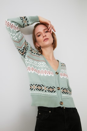 TRENDYOLMİLLA Mint Jakarlı Triko Hırka TWOAW21HI0674
