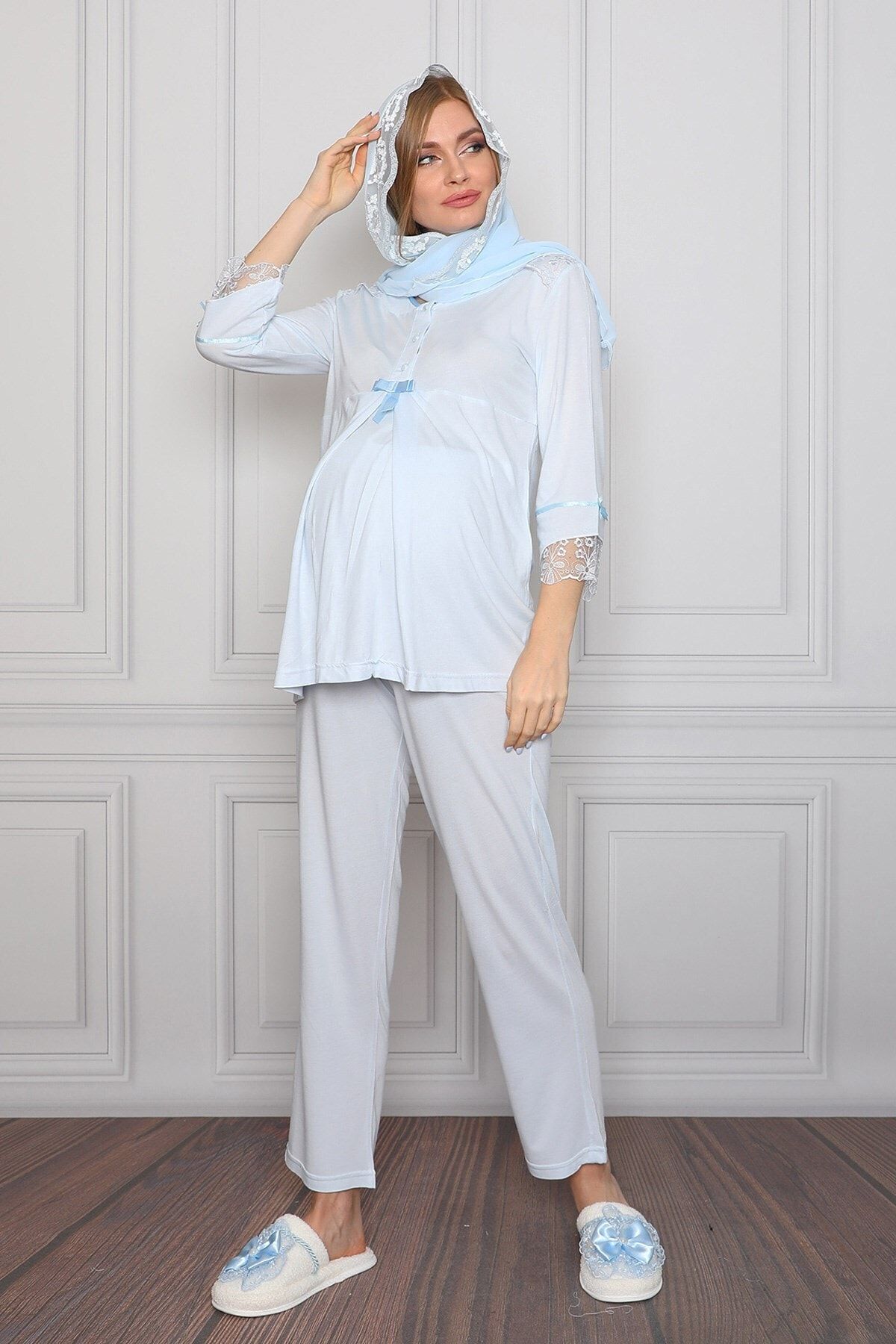 lohusahamile Kadın Mavi Tesettürlü Lohusa Pijama