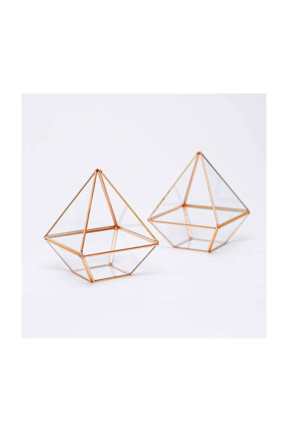 El Crea Designs 2 Adet Bakır Rose Gold Mini Geometrik Teraryum Fanus Mumluk Yüzük Kutusu