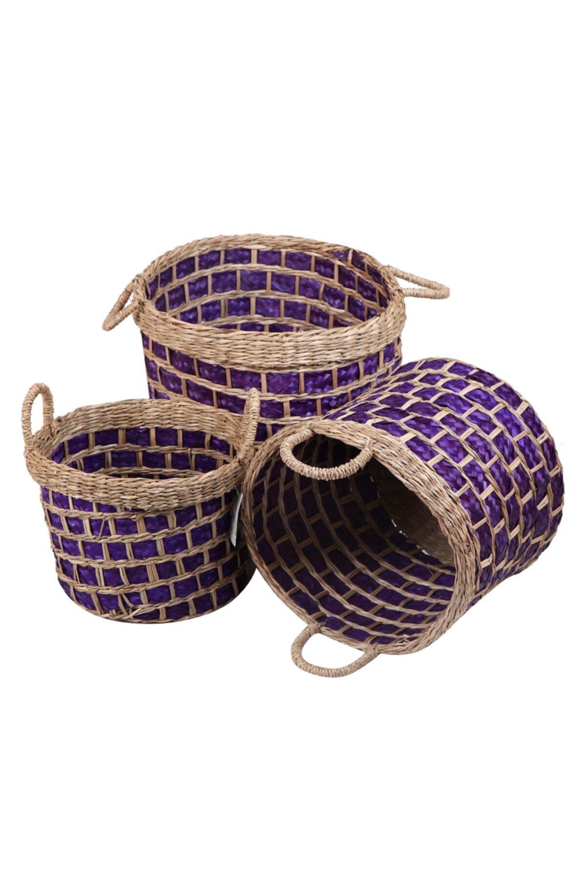Home Naturel Yuvarlak Ince Örgü Mor Saksılık 3'lü Set Hn17013