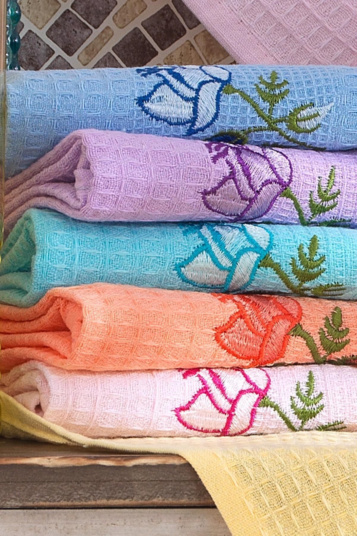 Zeynep Tekstil Rainbow 6 Adet Nakışlı Kutulu Mutfak Havlu Seti 45x65 Cm