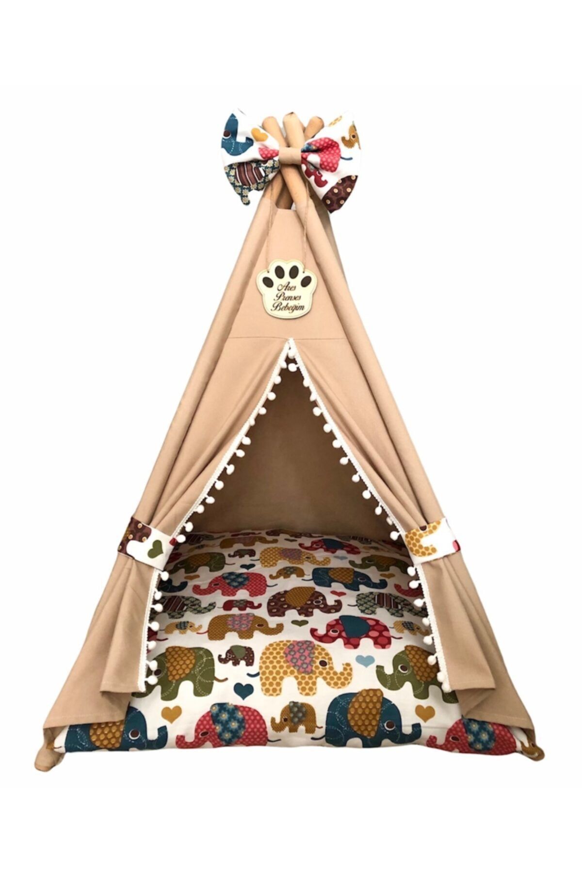 Pet Nest 55-55cm Yataklı Bej Yıkanabilir Kedi Çadırı