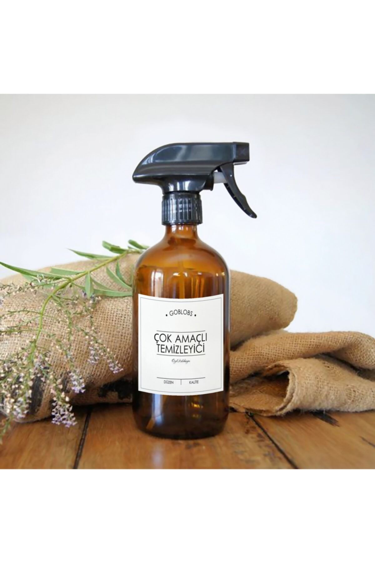 GO BLOBS 500ml Amber Kahverengi Cam Sprey Şişe Çok Amaçlı Temizleyici Beyaz Etiketli