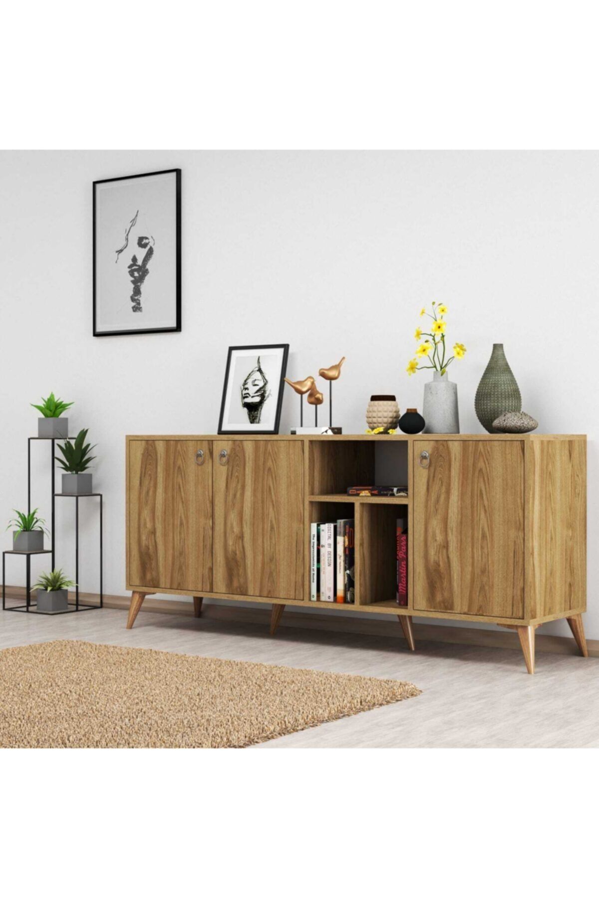 Leaf Decor Efes Çok Amaçlı Kitaplık Bölmeli Tv Ünitesi Konsol