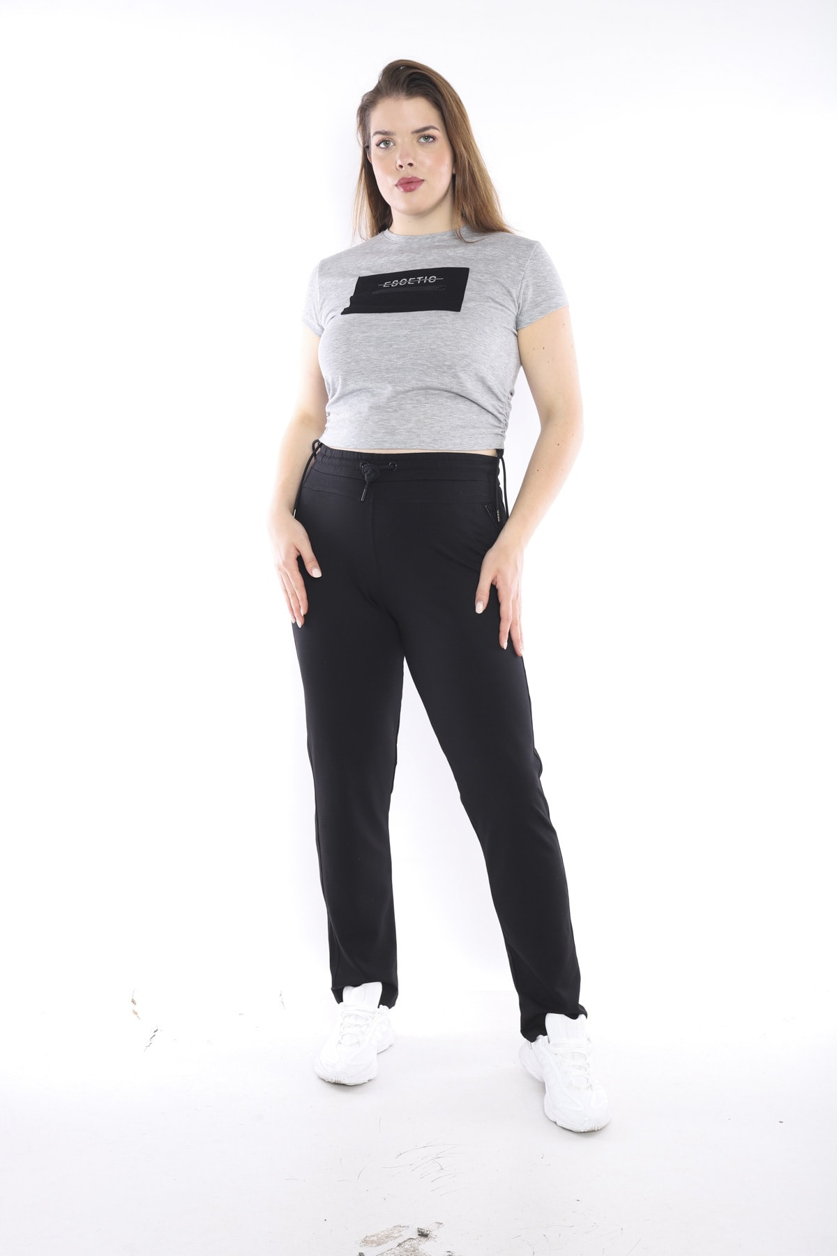 Escetic Spor Siyah Battal Beden Eşofman Altı