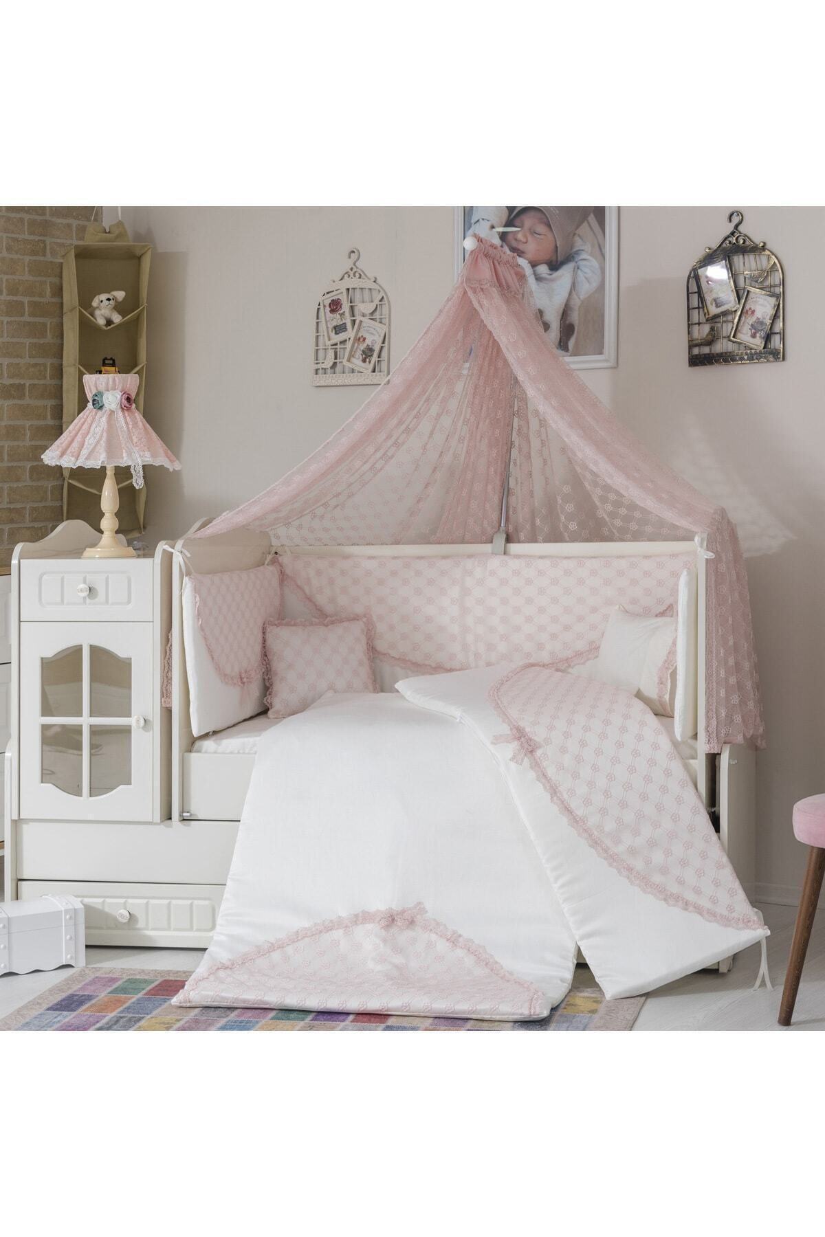 Mini Baby Daisy Pudra Bebek Uyku Seti 10 Parça Cibinlik ve Aparatı Dahil 60x120 Ölçü