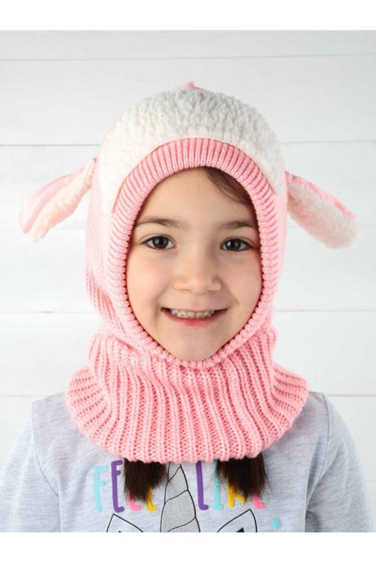 ADABEBEK Pembe Kuzucuk Çocuk Örme Yün Atkılı Bere