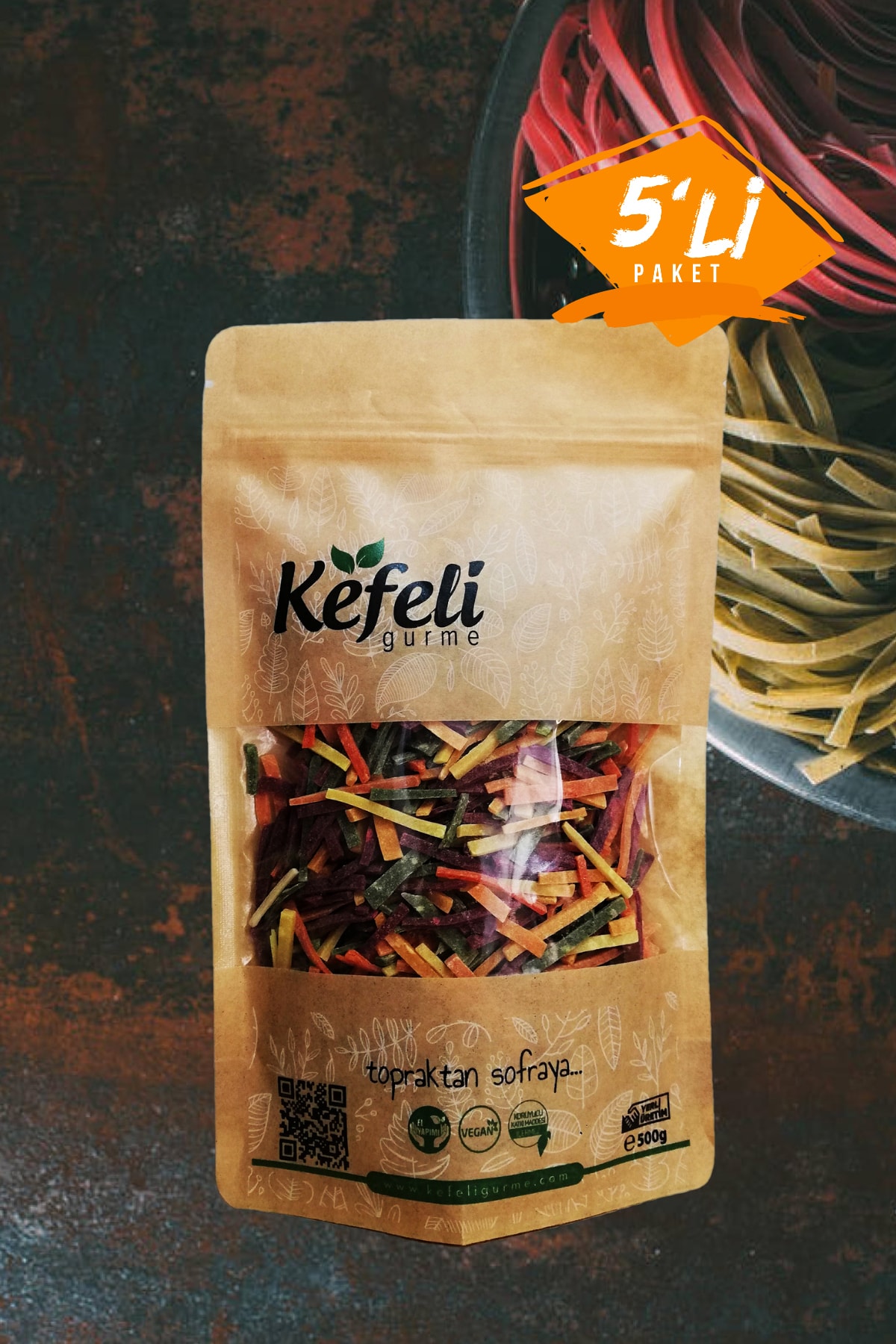 Kefeli 5'li Katkısız Kütahya El Yapımı Sebzeli Erişte Makarna 500gr X 5 Yerli Üretim