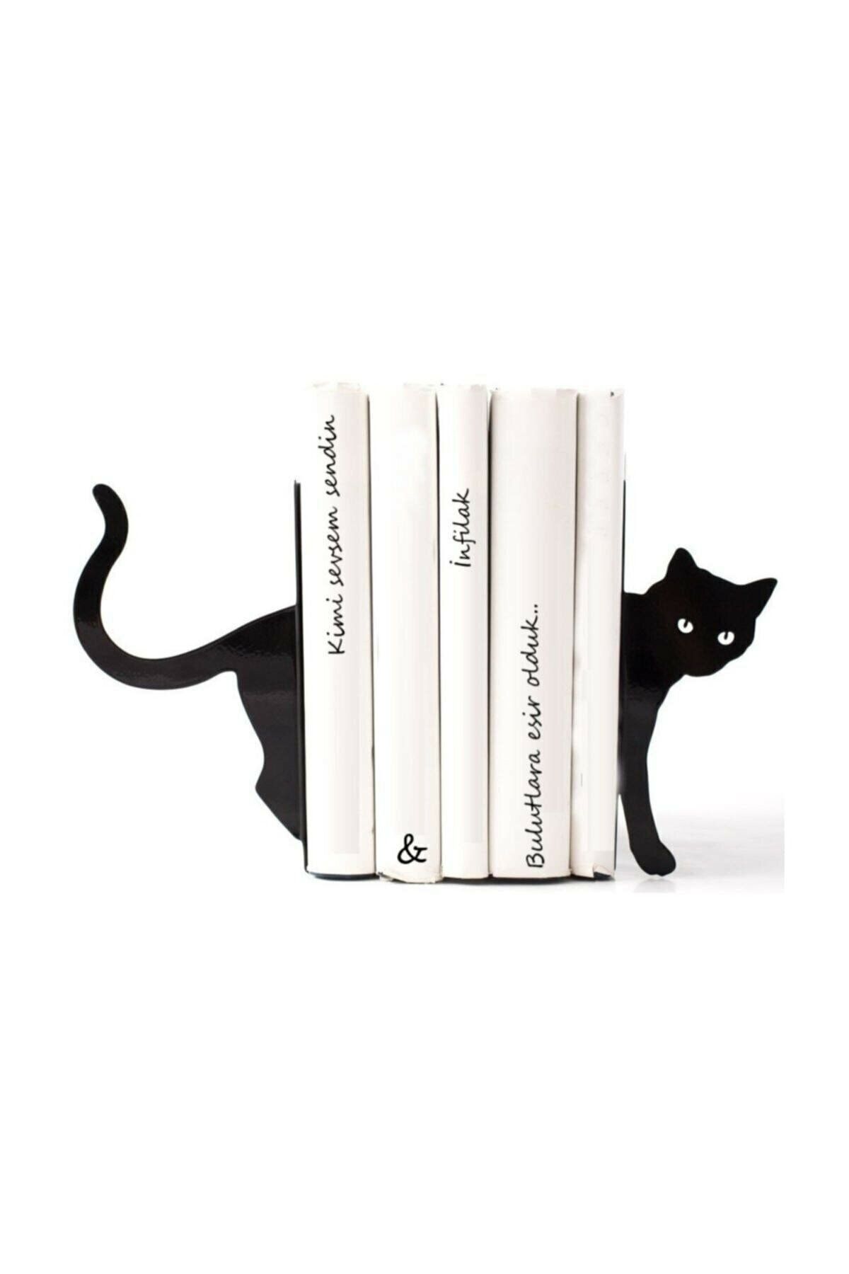 TARMOSER Kedi Model Kitap Tutacağı - Hediyelik, Estetik Ve Dekoratif Kitap Tutucu ( 2li Set ) Siyah