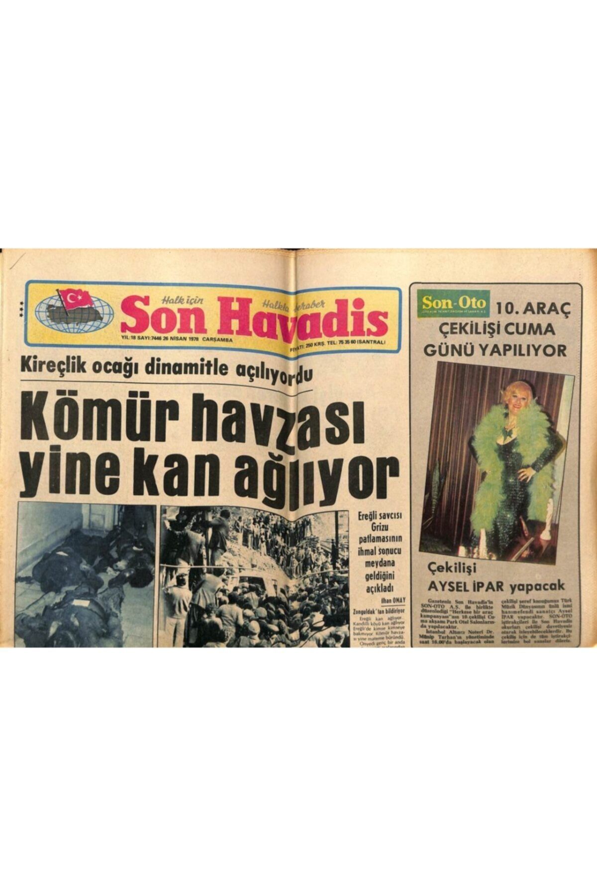 Gökçe Koleksiyon Son Havadis Gazetesi 26 Nisan 1978 - 10. Araç Çekilişini Cuma Günü Aysel Ipar Yapacak Gz72342