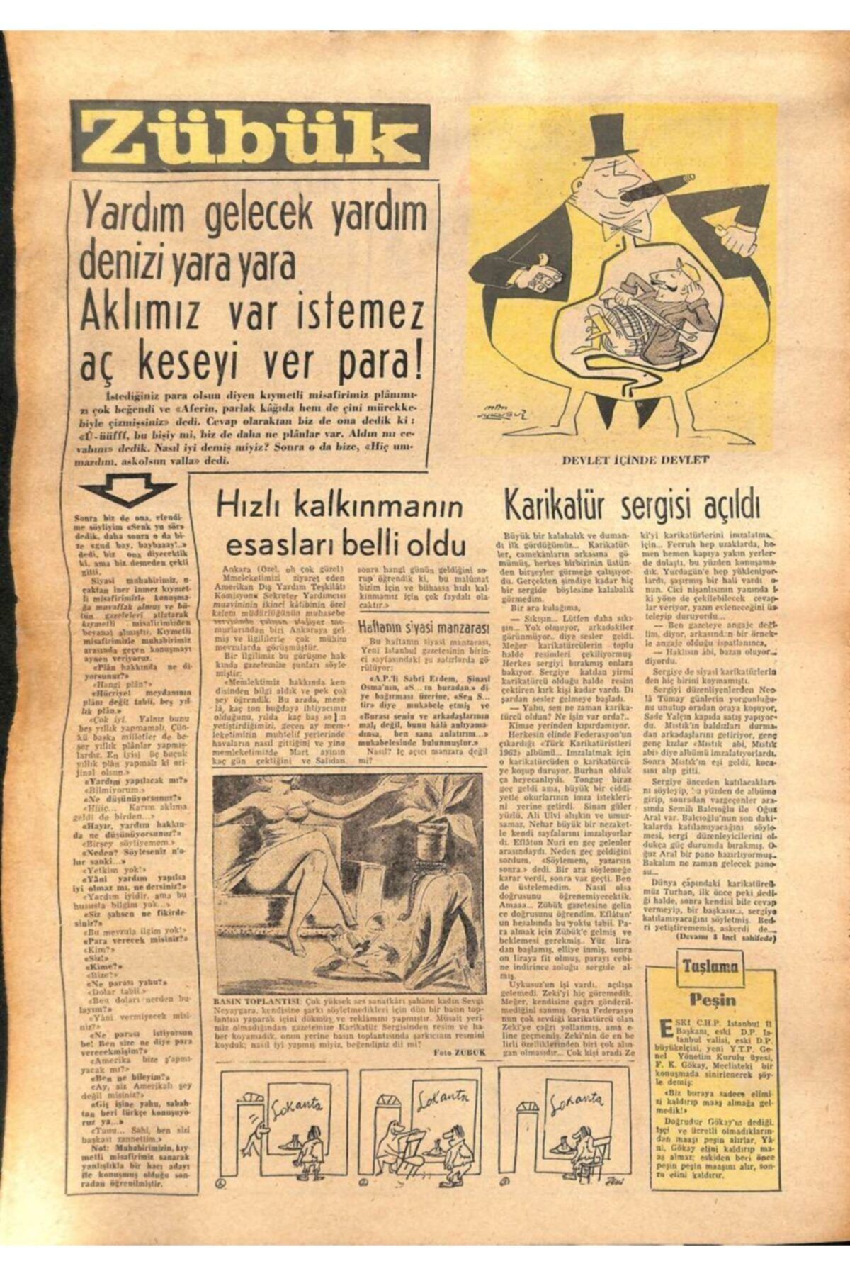 Gökçe Koleksiyon Zübük Haftalık Siyasi Mizah Gazetesi 16 Nisan 1962 Sayı:11 - Refik Halid Karay'la Bir Konuşma Yazan: